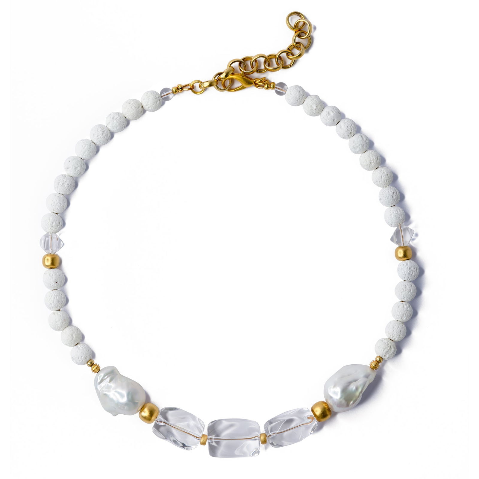 White Crystal Baroque Pearls Necklace: Title:White Crystal Baroque Pearls Necklace Description:As you fasten it around your neck, you’ll feel an enchanting blend of elegance and ease, your confidence blossoming with every step. This