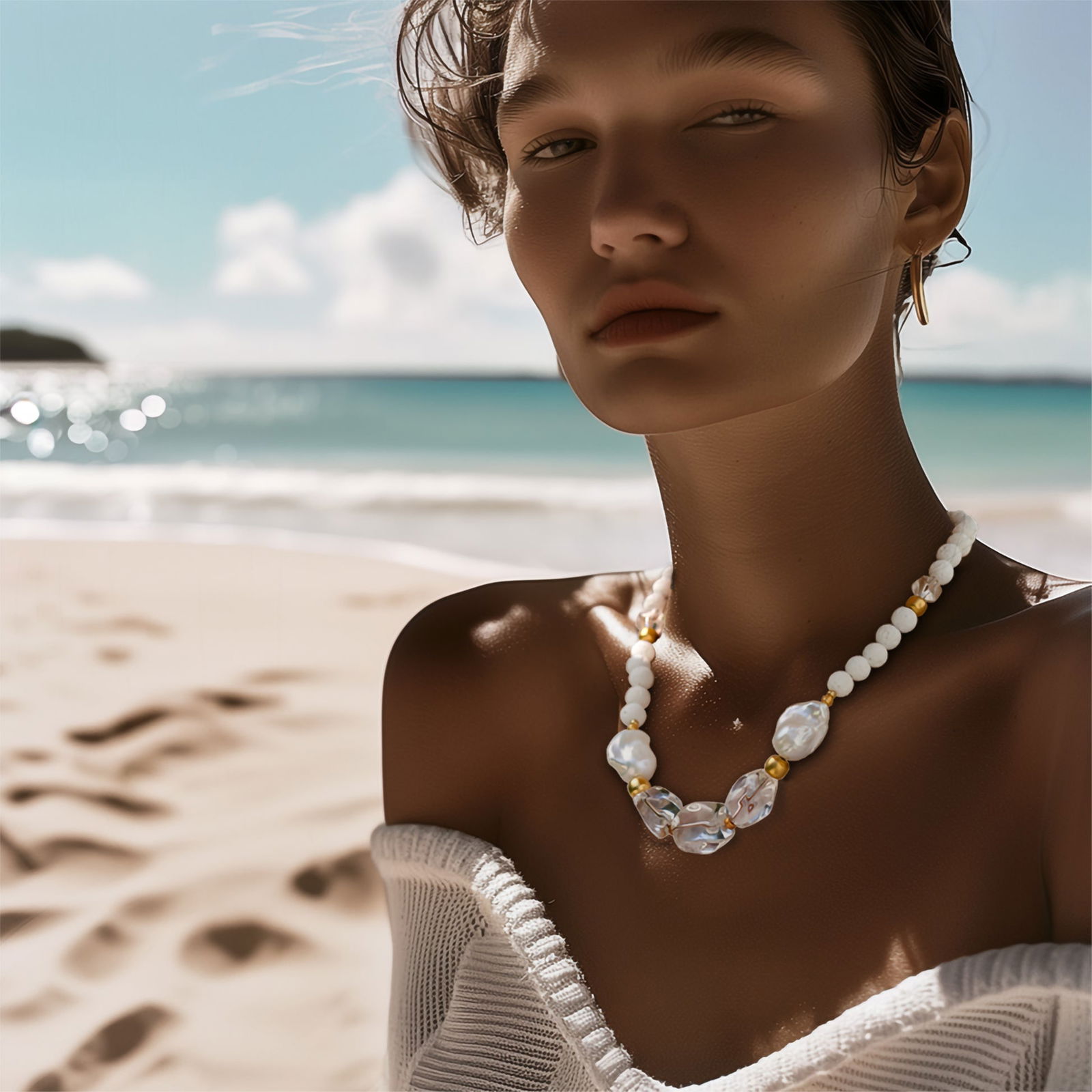 White Crystal Baroque Pearls Necklace - 2