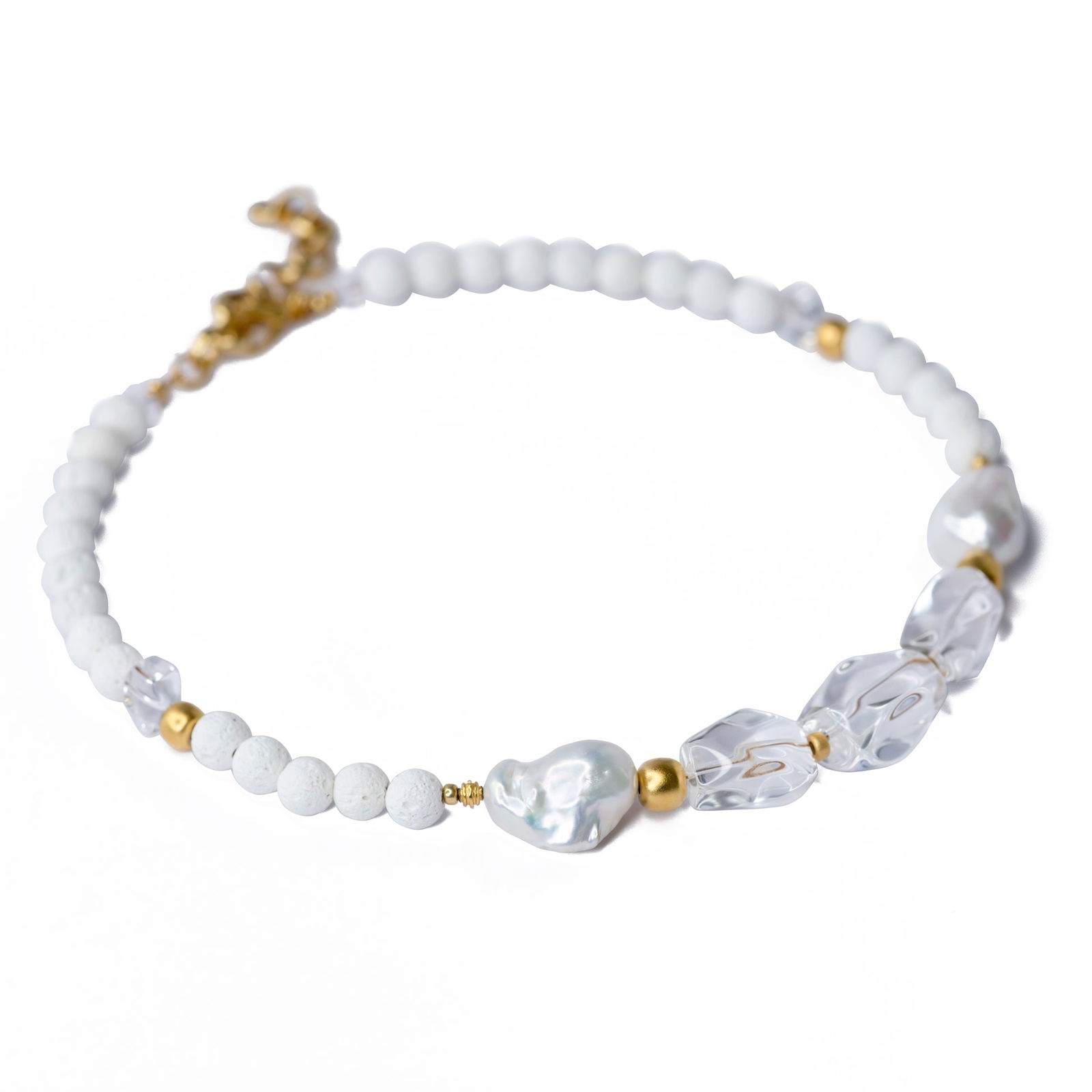 White Crystal Baroque Pearls Necklace - 7