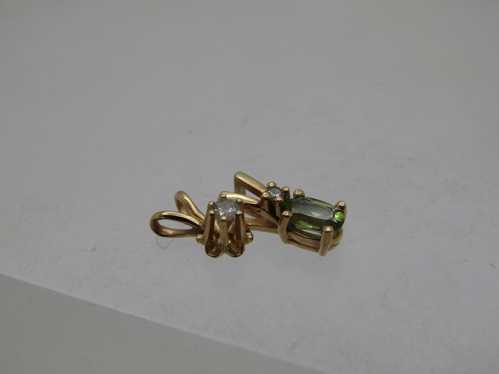 Vintage 14kt Peridot Diamond Pendant and 14kt Diamond Pendant, 1970's-1980's - 2