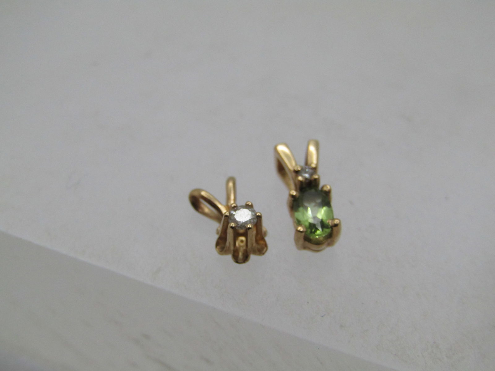 Vintage 14kt Peridot Diamond Pendant and 14kt Diamond Pendant, 1970's-1980's - 3