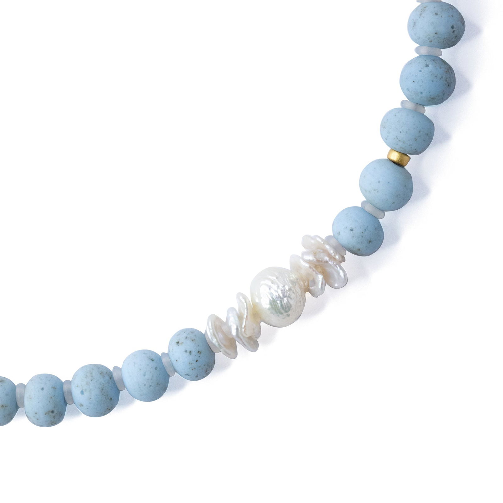 Freshwater Pearl & Blue Ceramic Bead Necklace II - 3