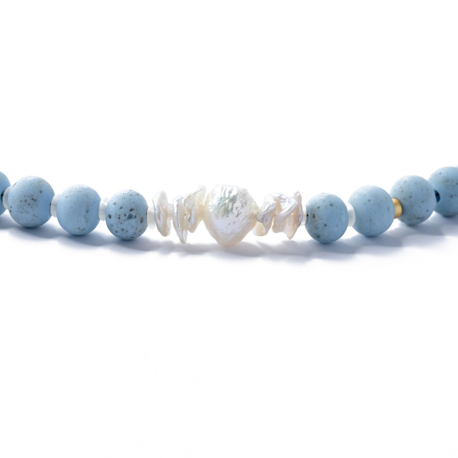 Freshwater Pearl & Blue Ceramic Bead Necklace II - 5