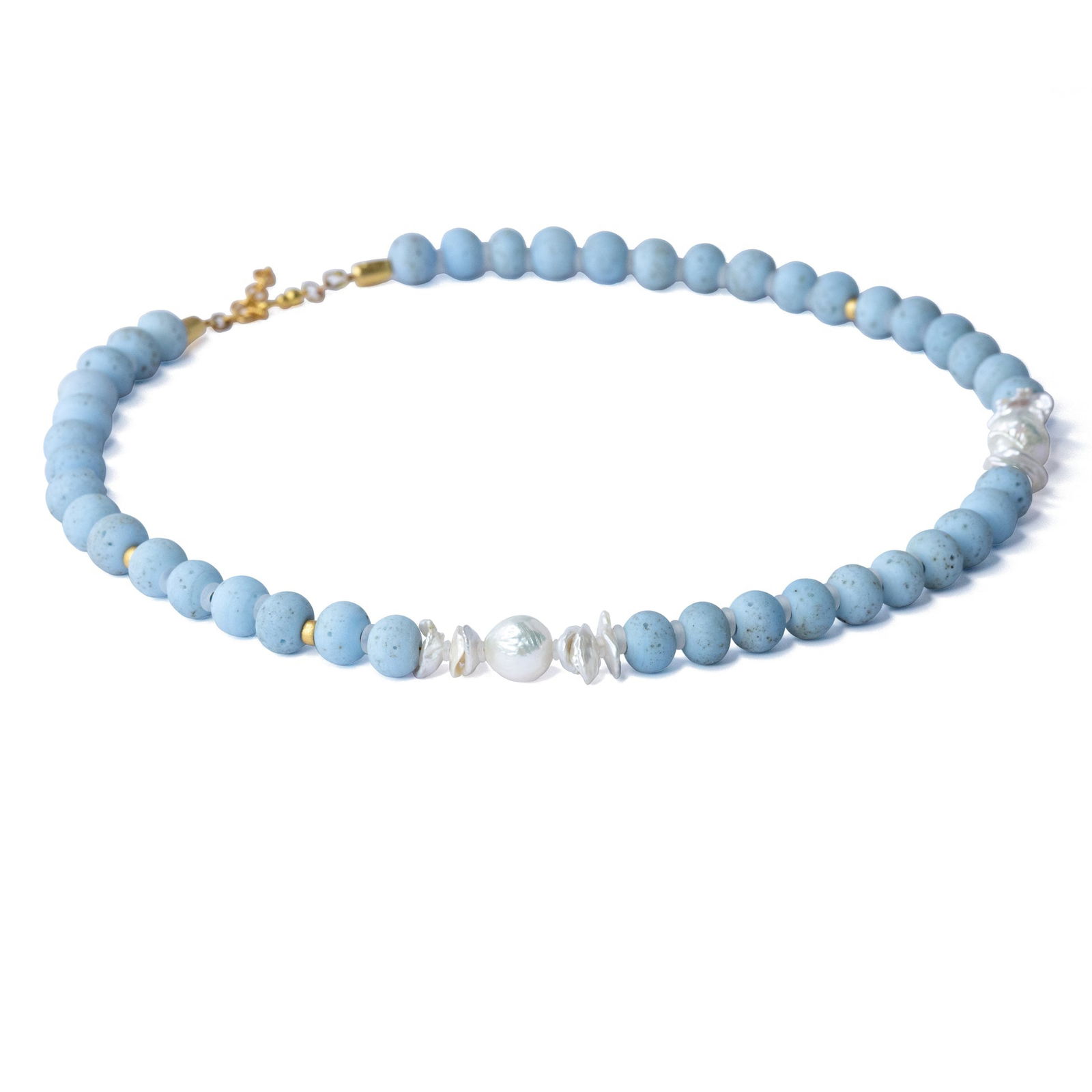Freshwater Pearl & Blue Ceramic Bead Necklace II - 6