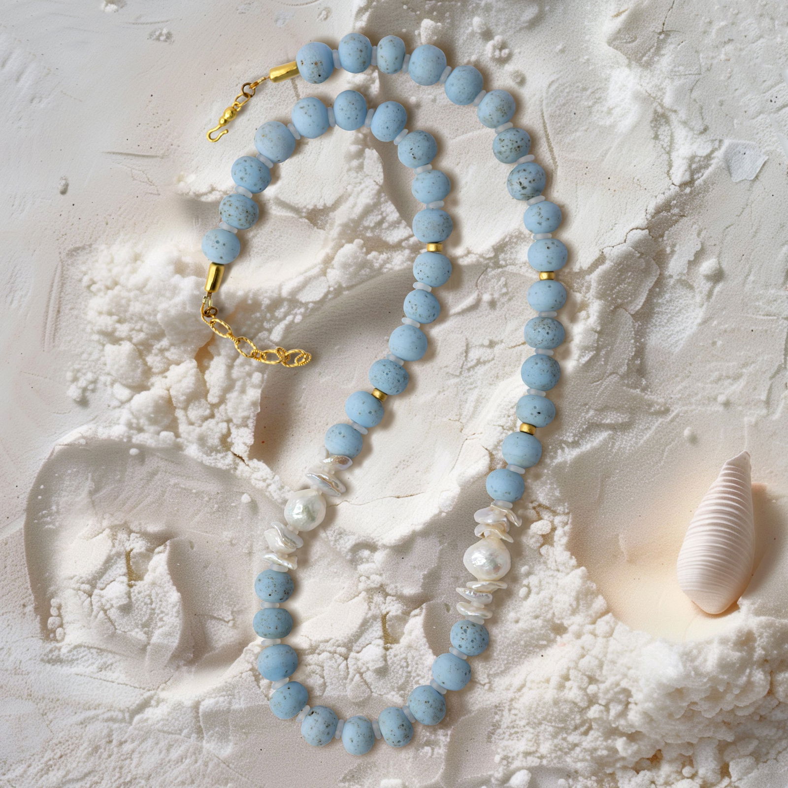 Freshwater Pearl & Blue Ceramic Bead Necklace II - 7