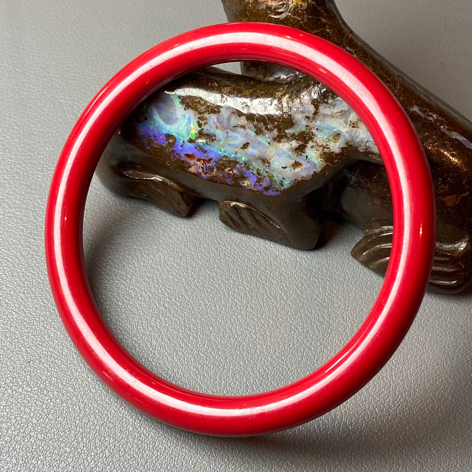 Antique Rare Cherry Red Amber Bakelite Bangle Bracelet (1 of 9)
