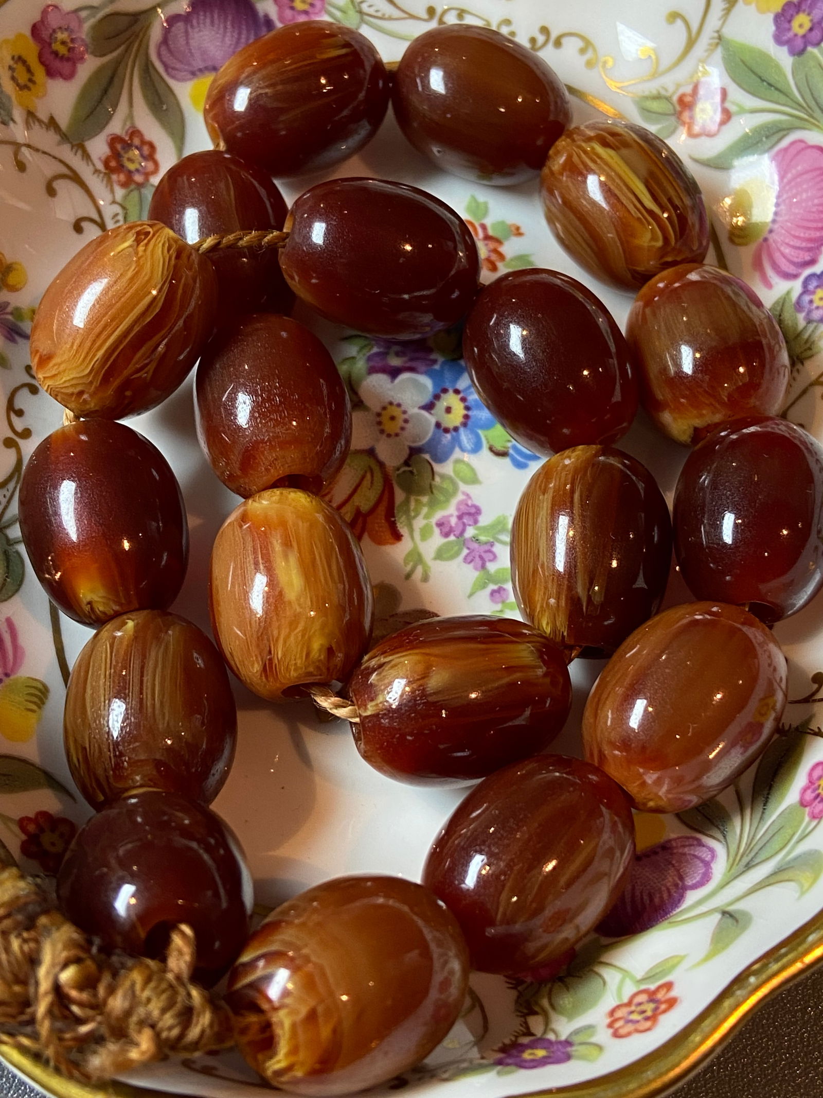 Vintage Butterscotch Egg Yolk Amber Bakelite Prayer Worry Beads Faturan Rosary - 10