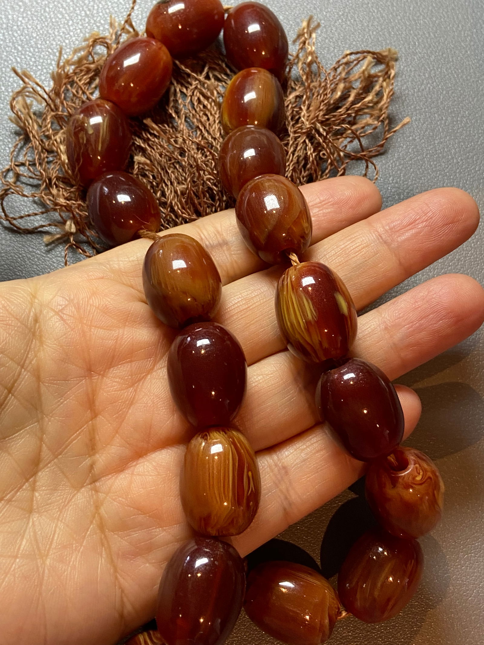 Vintage Butterscotch Egg Yolk Amber Bakelite Prayer Worry Beads Faturan Rosary - 11