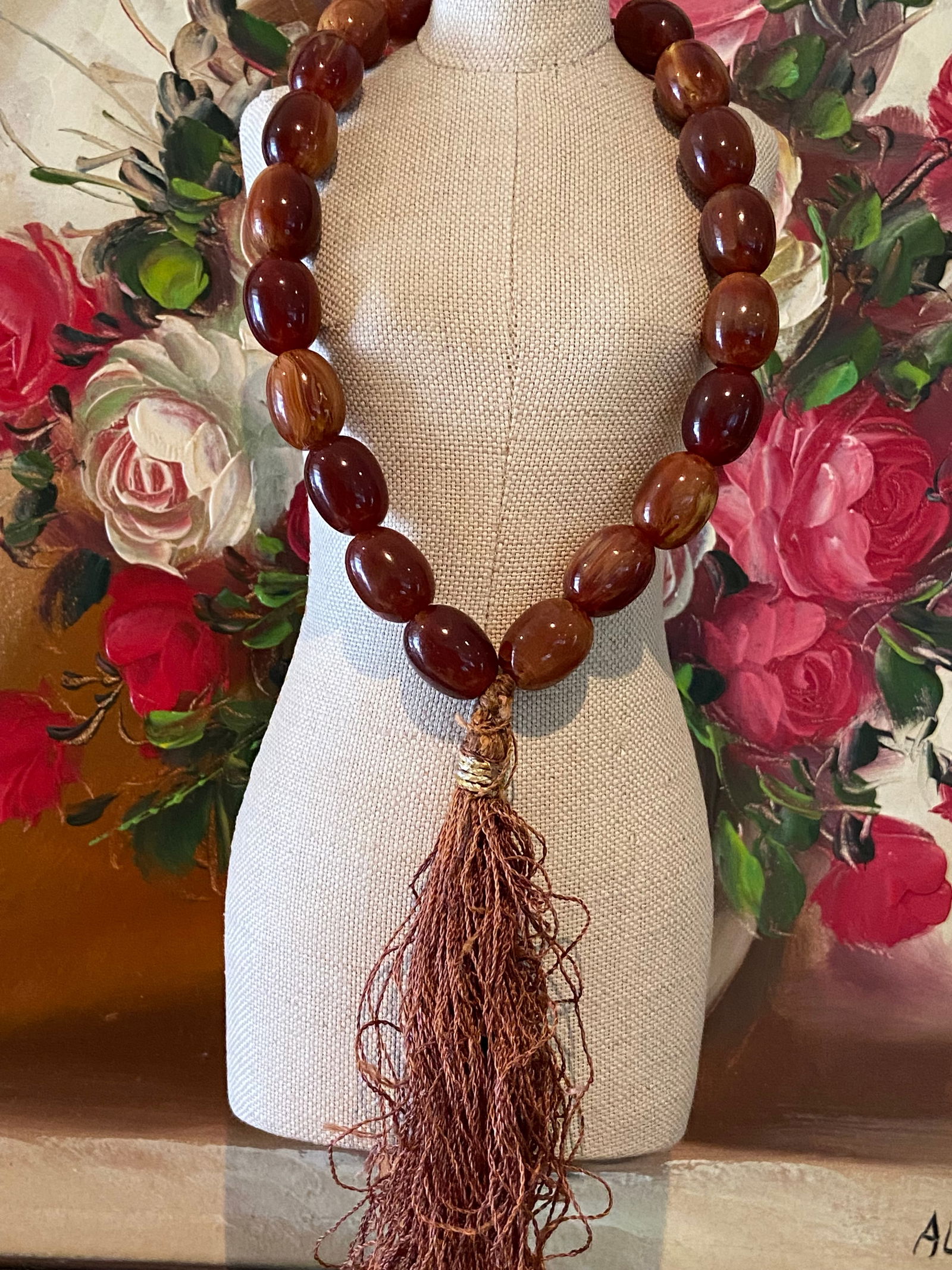 Vintage Butterscotch Egg Yolk Amber Bakelite Prayer Worry Beads Faturan Rosary - 2