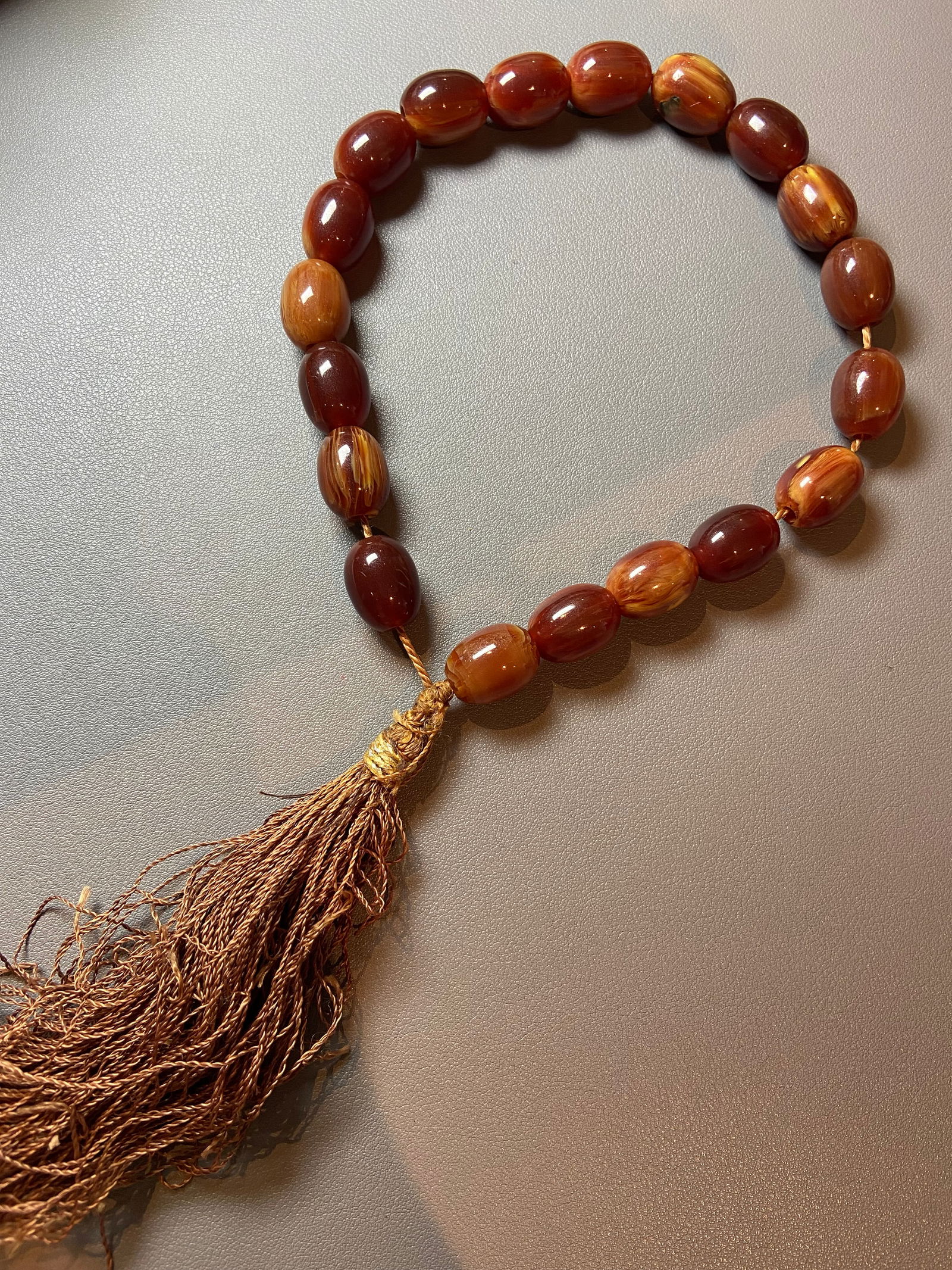 Vintage Butterscotch Egg Yolk Amber Bakelite Prayer Worry Beads Faturan Rosary - 3