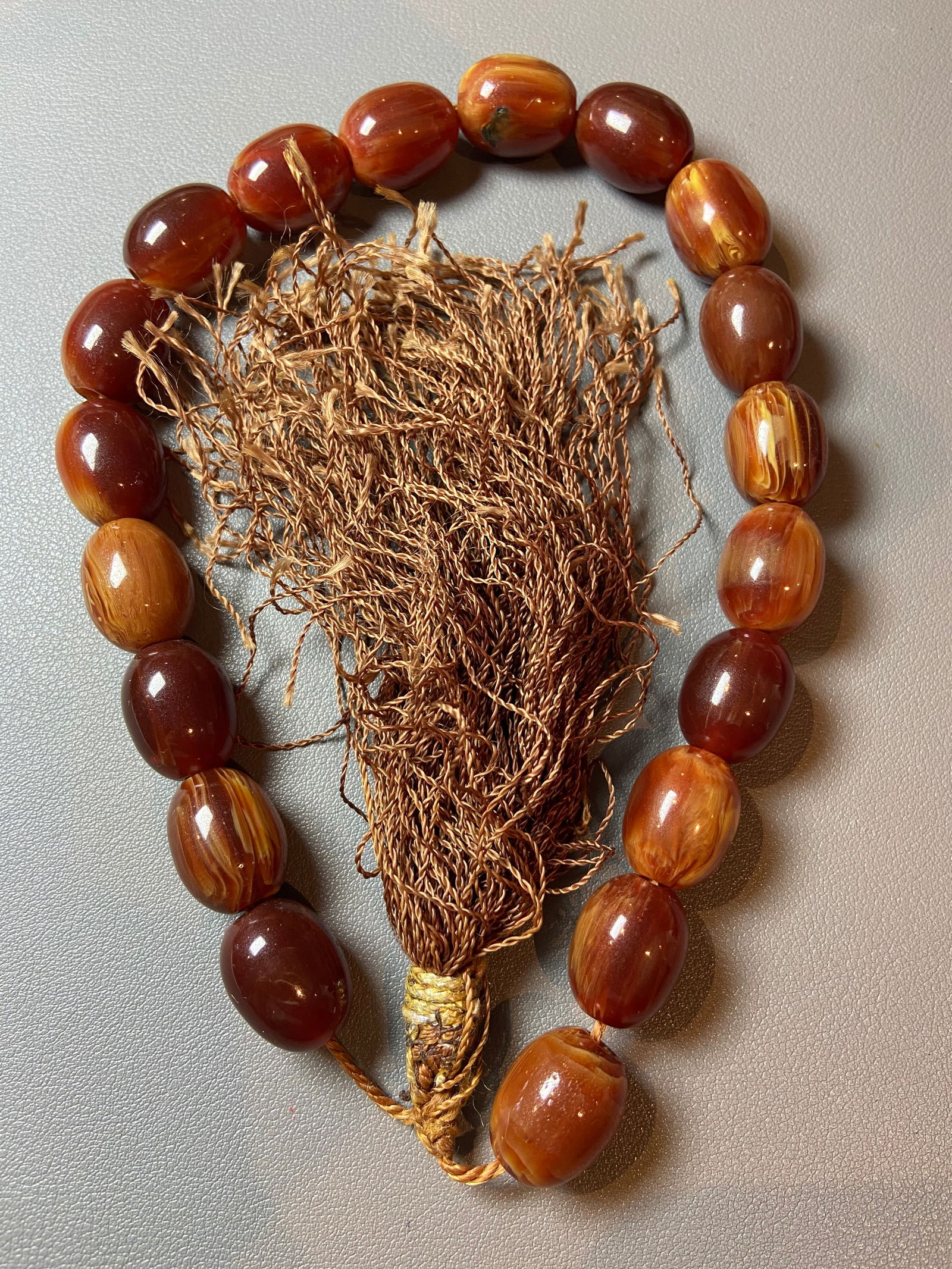 Vintage Butterscotch Egg Yolk Amber Bakelite Prayer Worry Beads Faturan Rosary - 4