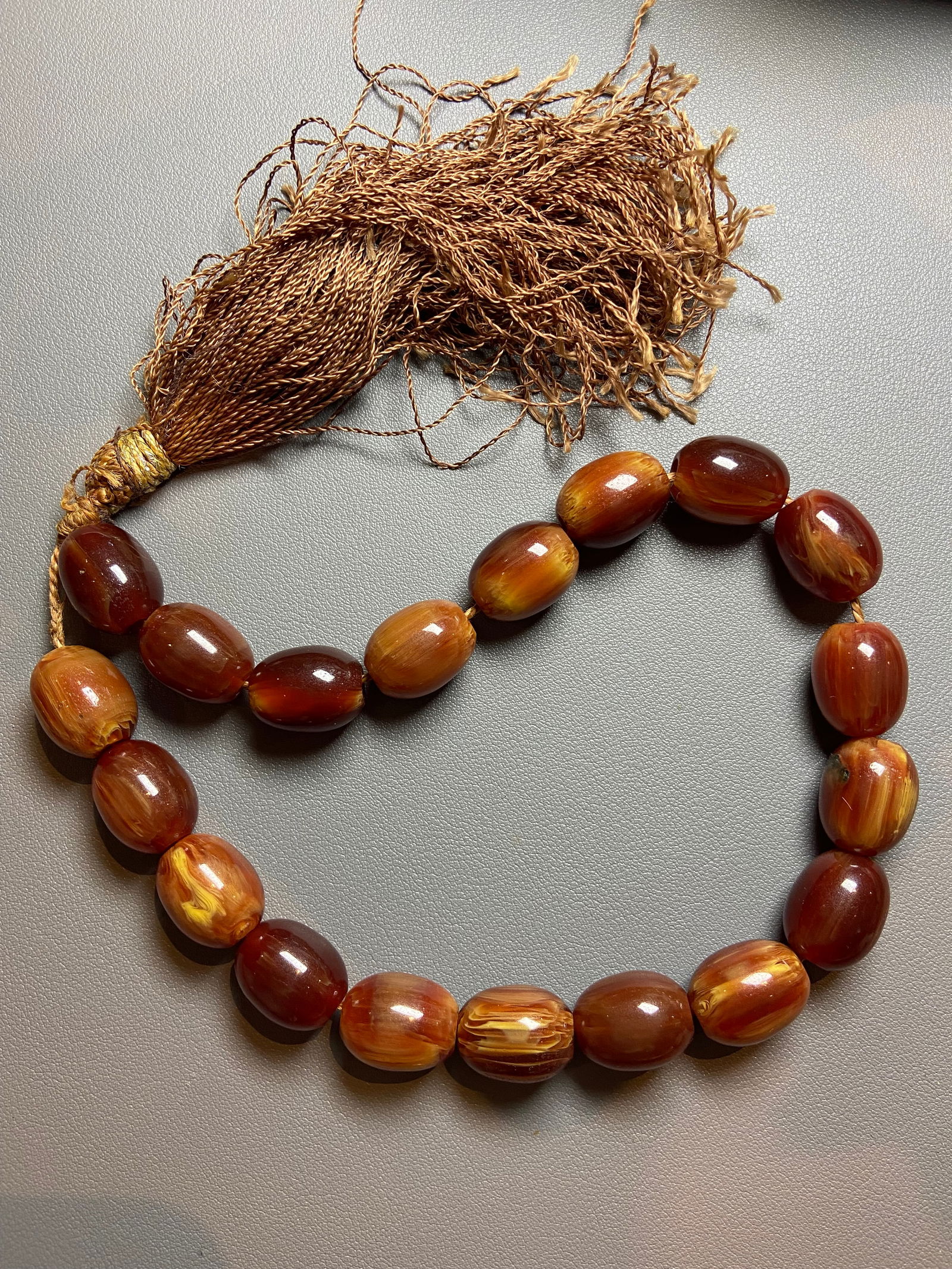 Vintage Butterscotch Egg Yolk Amber Bakelite Prayer Worry Beads Faturan Rosary - 5