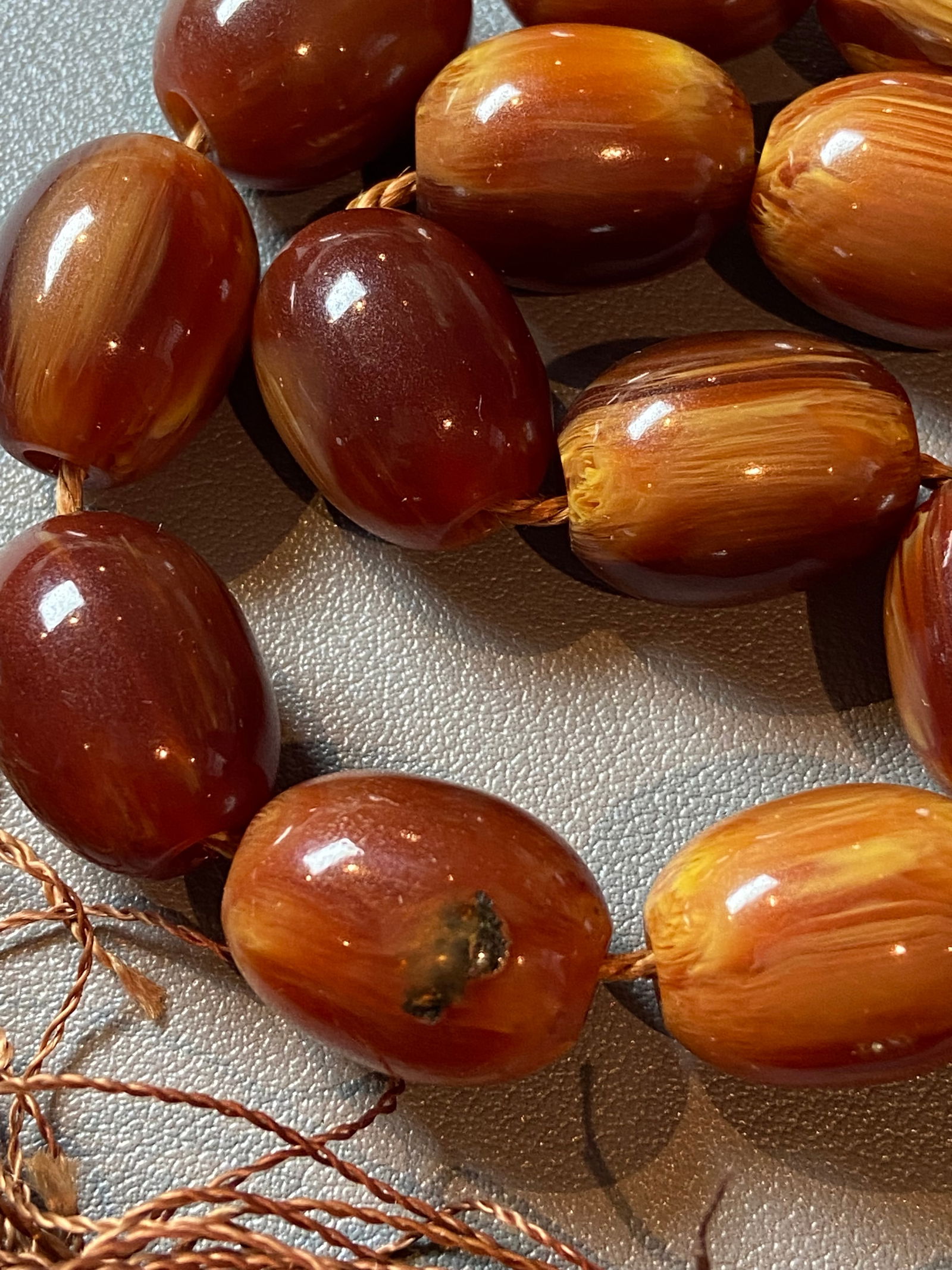 Vintage Butterscotch Egg Yolk Amber Bakelite Prayer Worry Beads Faturan Rosary - 6