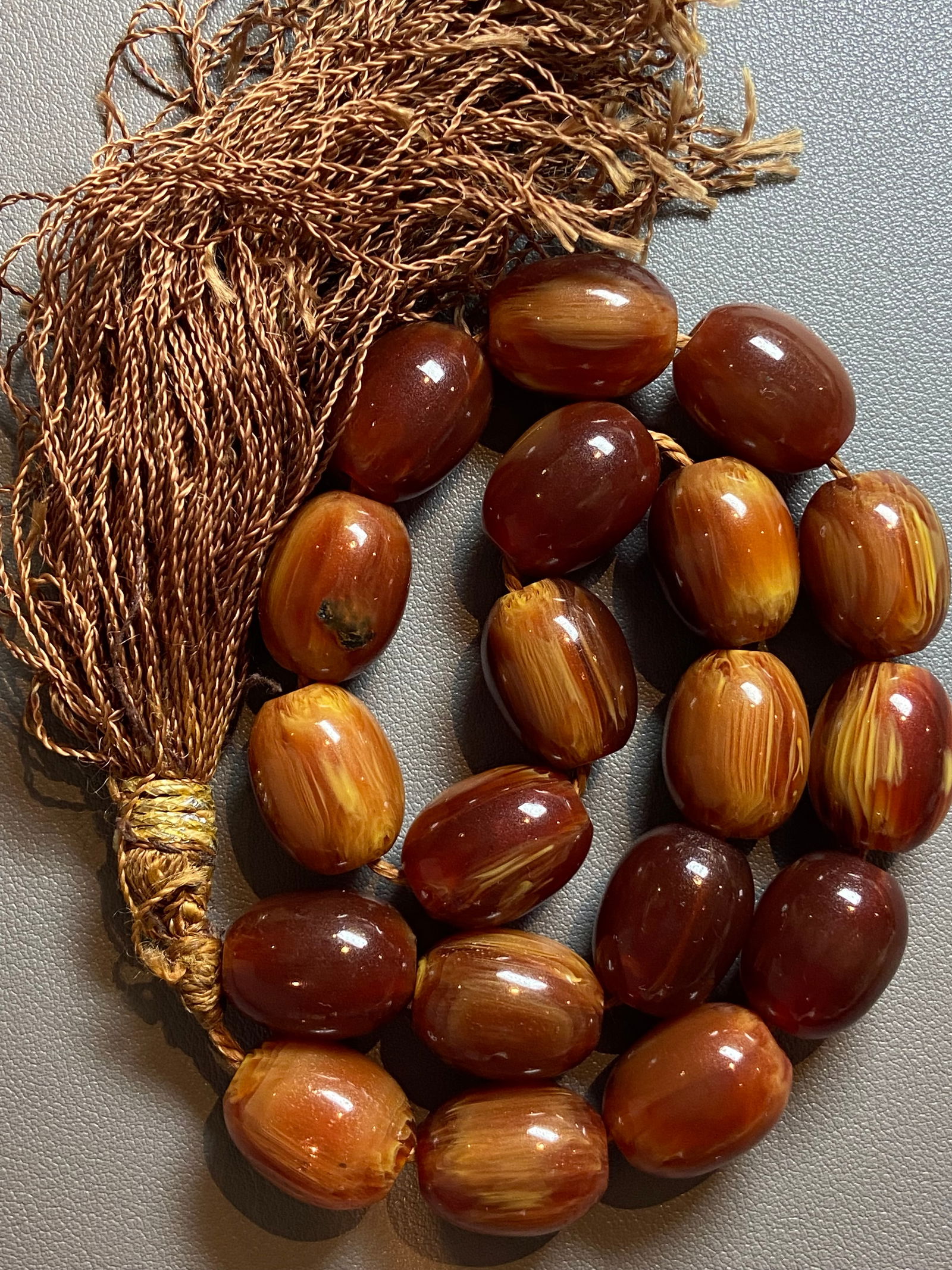 Vintage Butterscotch Egg Yolk Amber Bakelite Prayer Worry Beads Faturan Rosary - 7