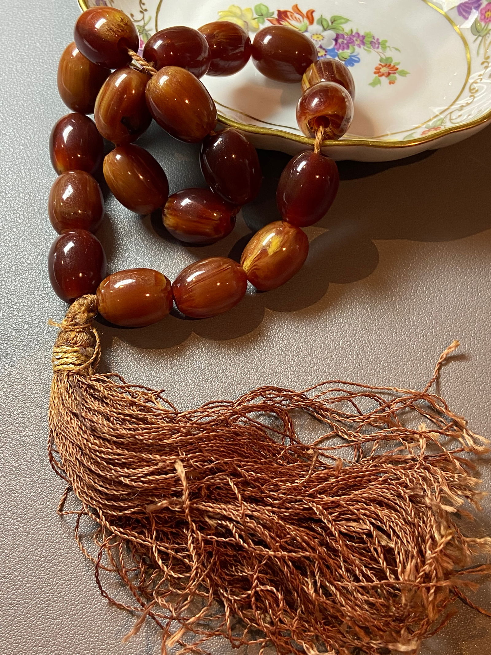 Vintage Butterscotch Egg Yolk Amber Bakelite Prayer Worry Beads Faturan Rosary - 8