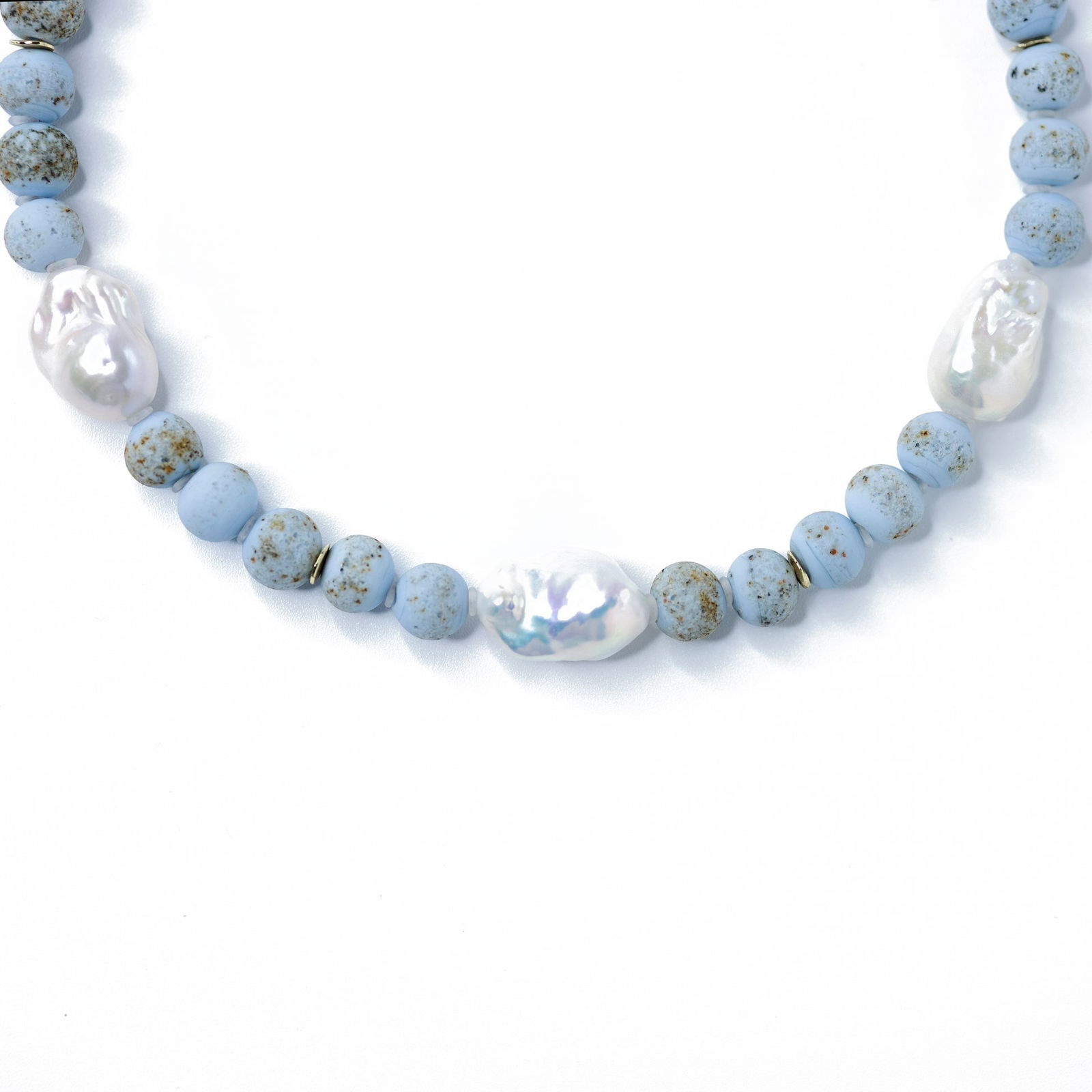 Baroque Pearl & Blue Ceramic Bead Necklace - 3