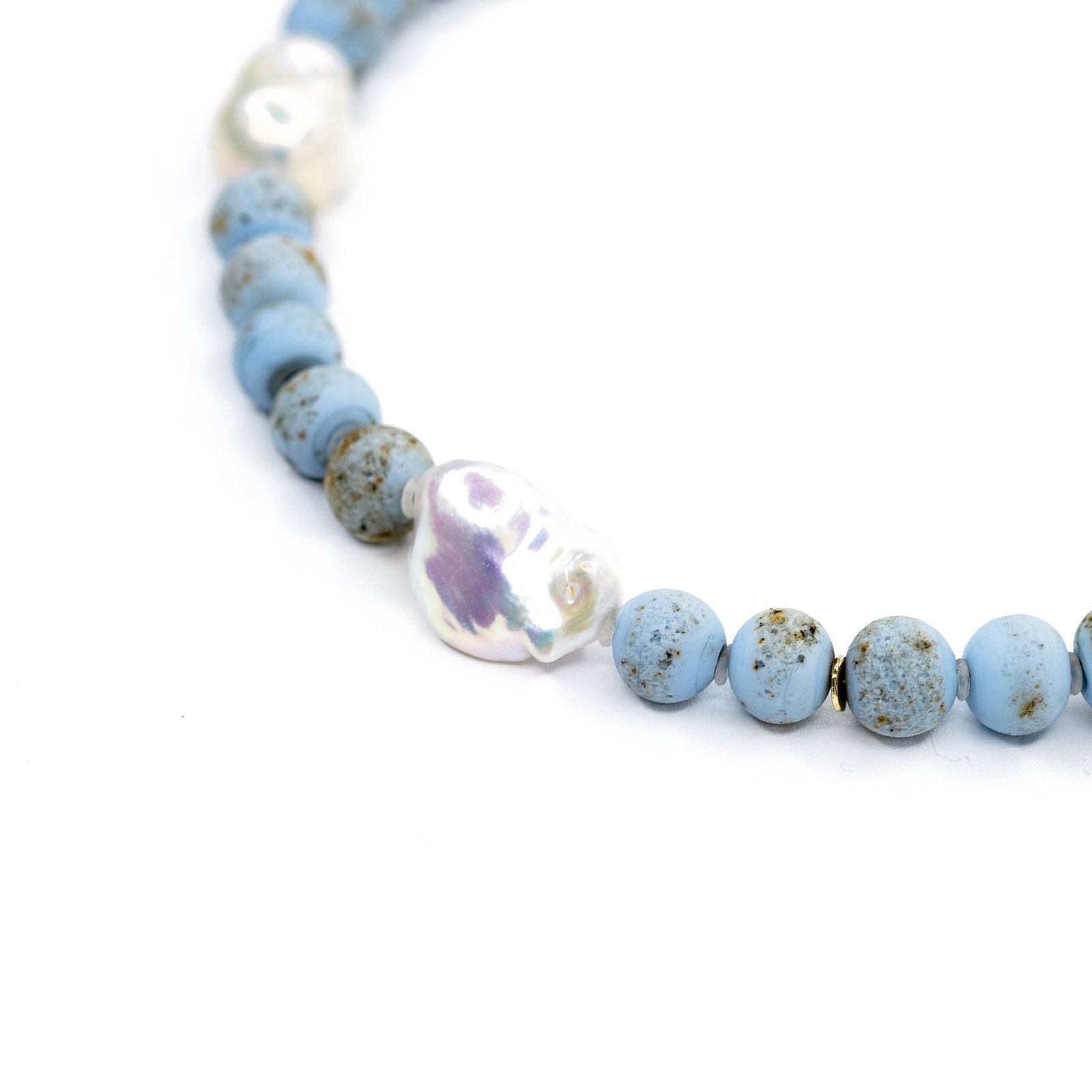 Baroque Pearl & Blue Ceramic Bead Necklace - 4