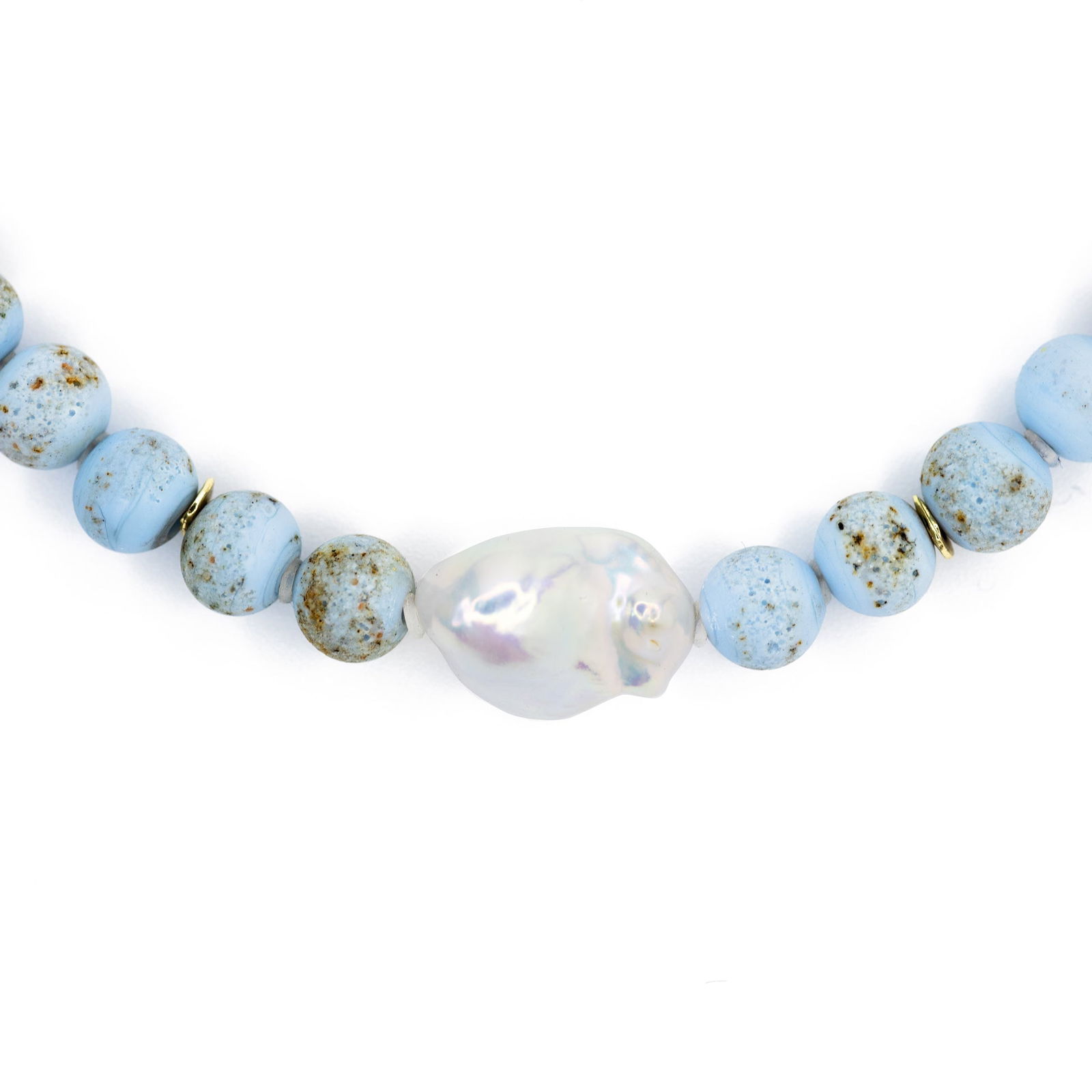 Baroque Pearl & Blue Ceramic Bead Necklace - 5