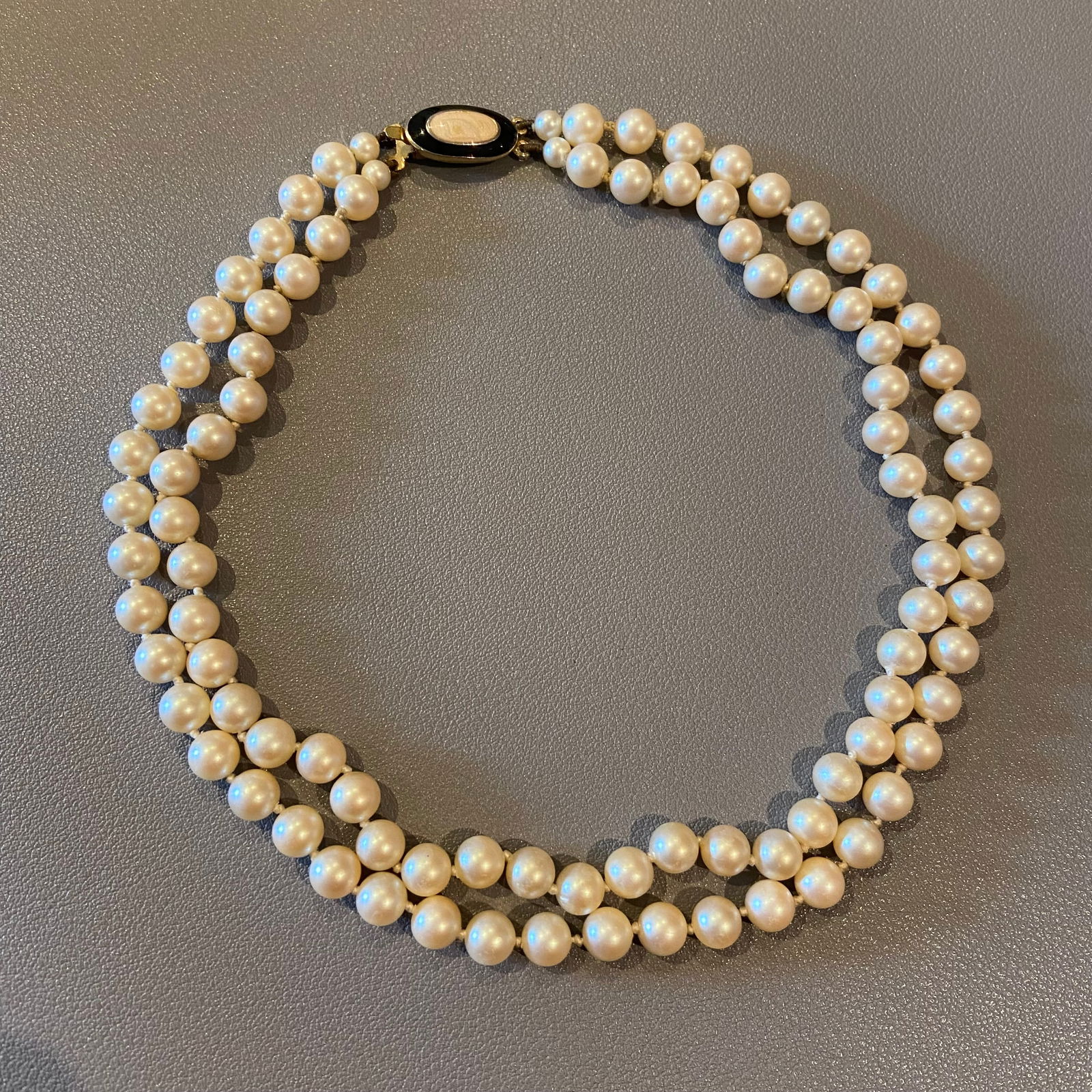 Vintage Double Strand Glass Pearl Choker Necklace - 3