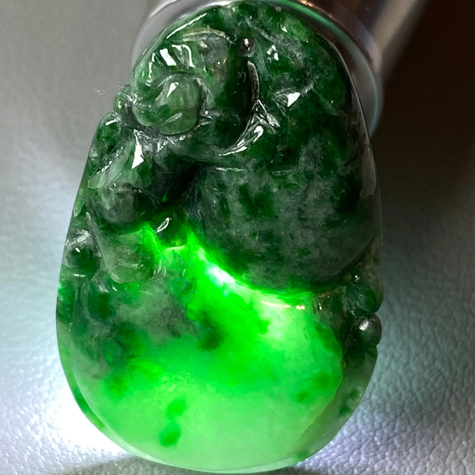 Antique Chinese Natural Deep Green Jadeite Jade Gourd Pendant Statue - 9