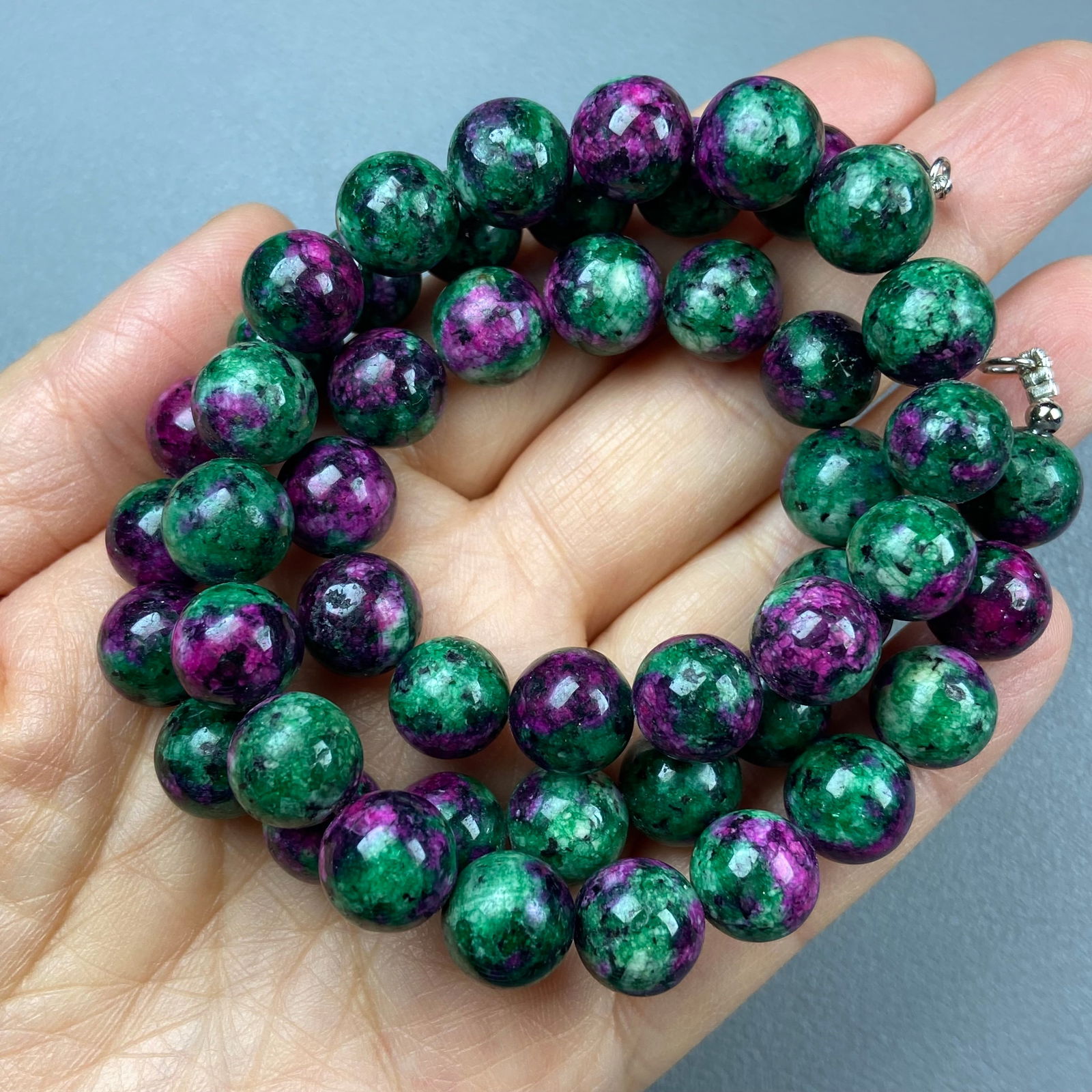 Top natural Ruby in Zoisite Gemstones Crystal Round Beads Necklace - 10
