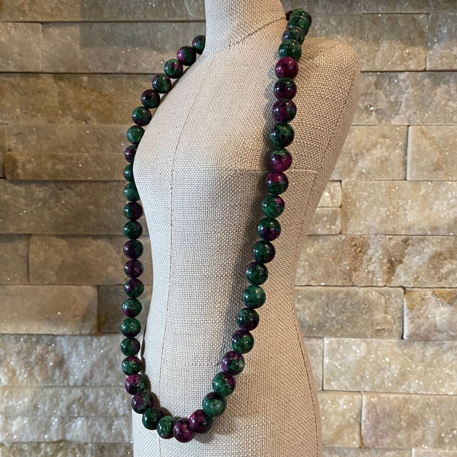 Top natural Ruby in Zoisite Gemstones Crystal Round Beads Necklace - 3