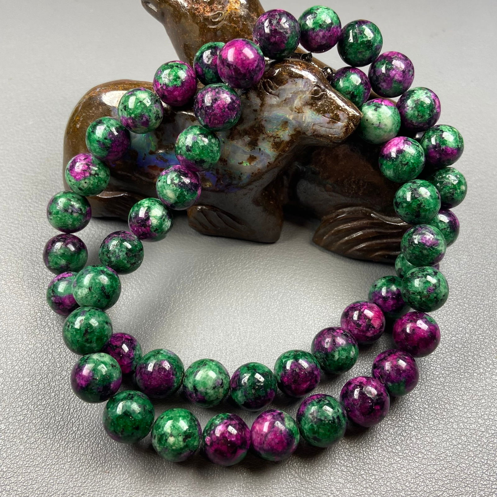 Top natural Ruby in Zoisite Gemstones Crystal Round Beads Necklace - 4