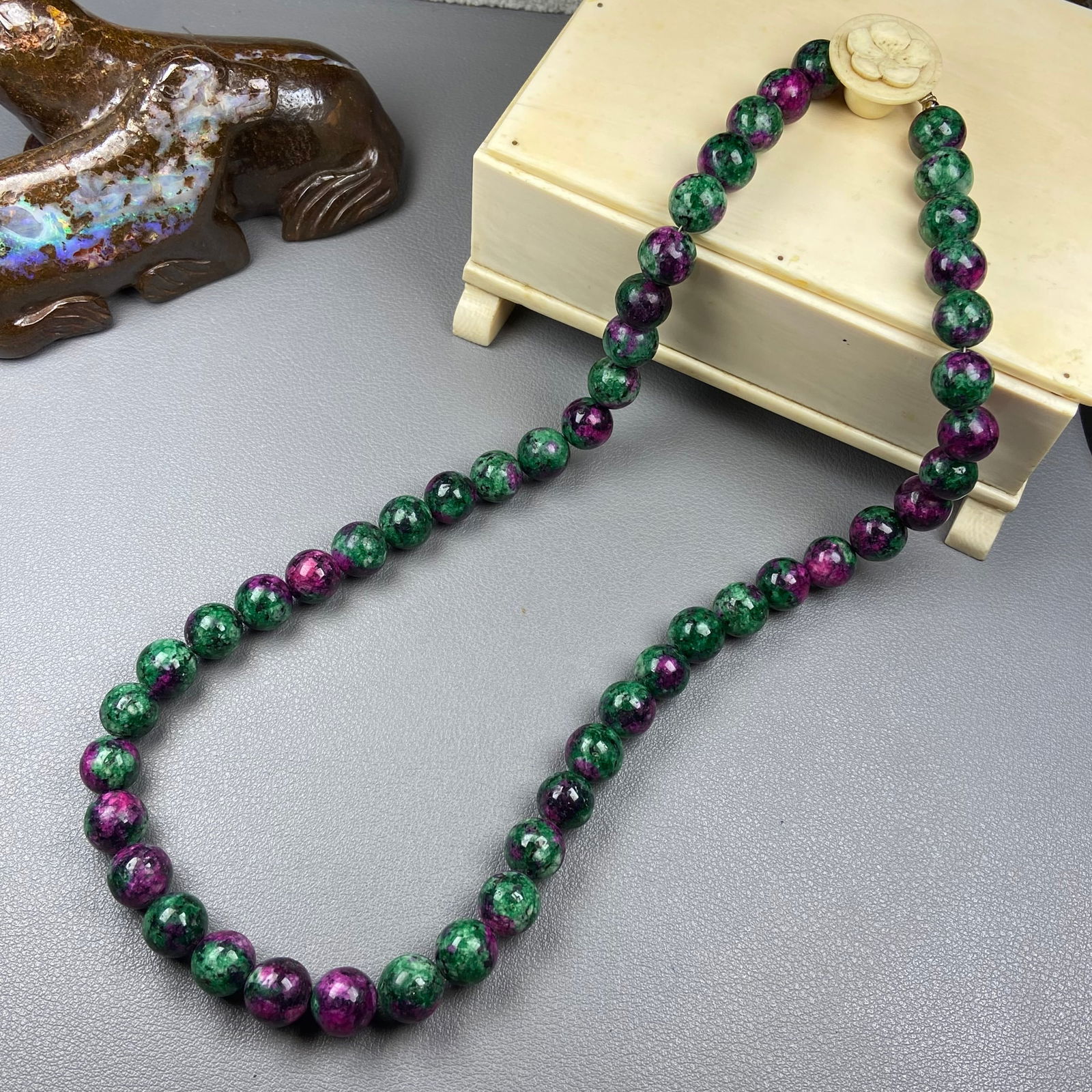 Top natural Ruby in Zoisite Gemstones Crystal Round Beads Necklace - 5