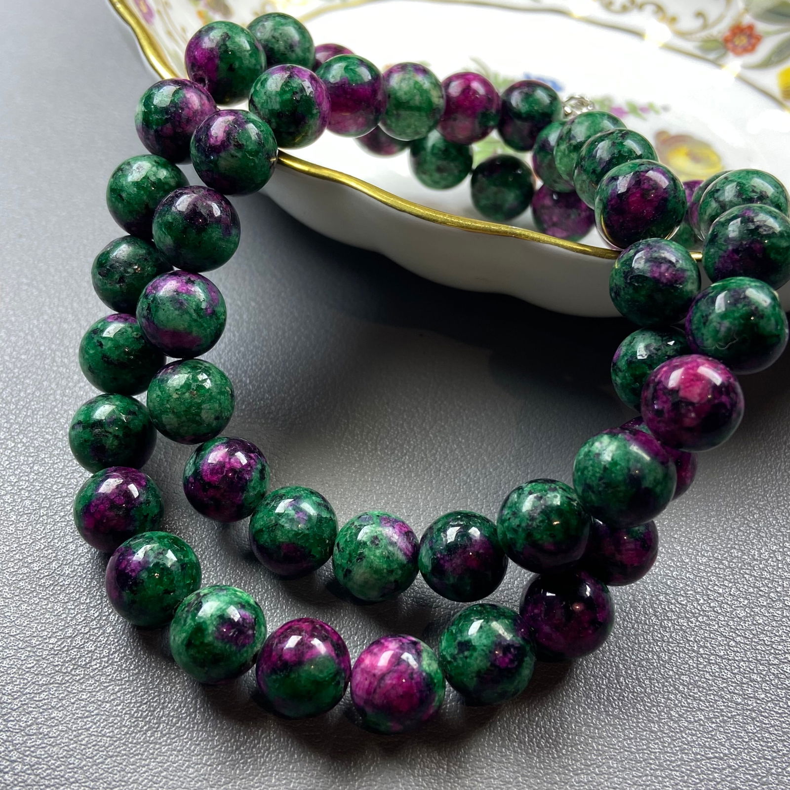 Top natural Ruby in Zoisite Gemstones Crystal Round Beads Necklace - 8