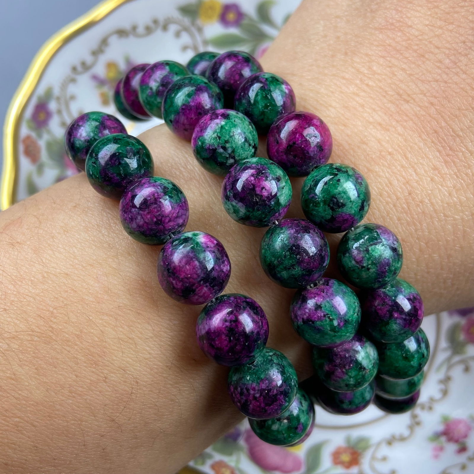 Top natural Ruby in Zoisite Gemstones Crystal Round Beads Necklace - 9