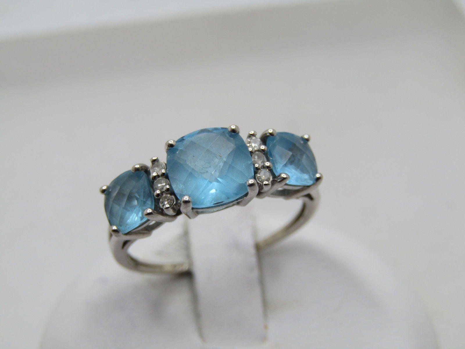 Vintage 14kt Blue Topaz & Diamond Ring, Sz. 7.5, 1960's-1970's (1 of 8)