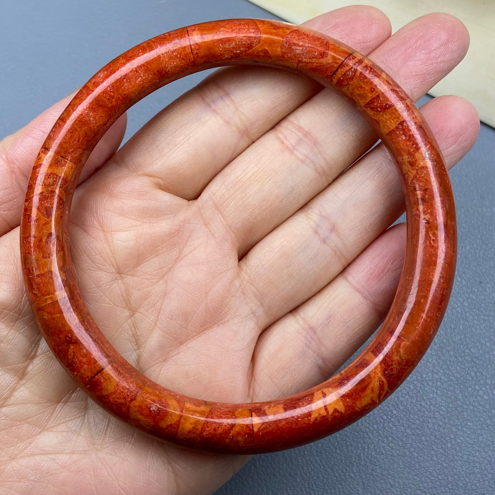 Antique Chinese Fossilized Apple Coral Healing Bracelet - 9