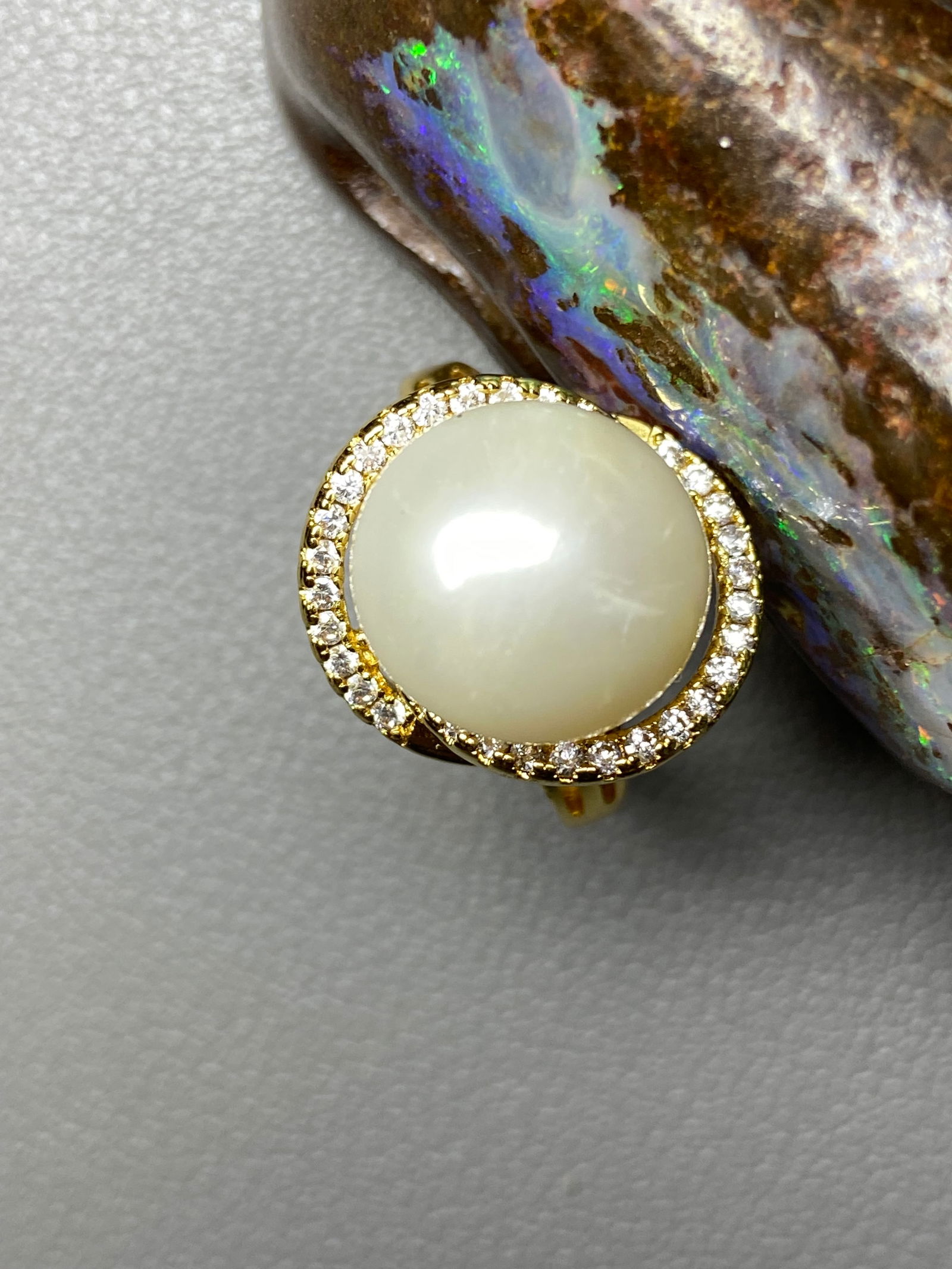 14mm Huge Edison White Freshwater Cultured Pearl 18k Gold Vermeil Ring