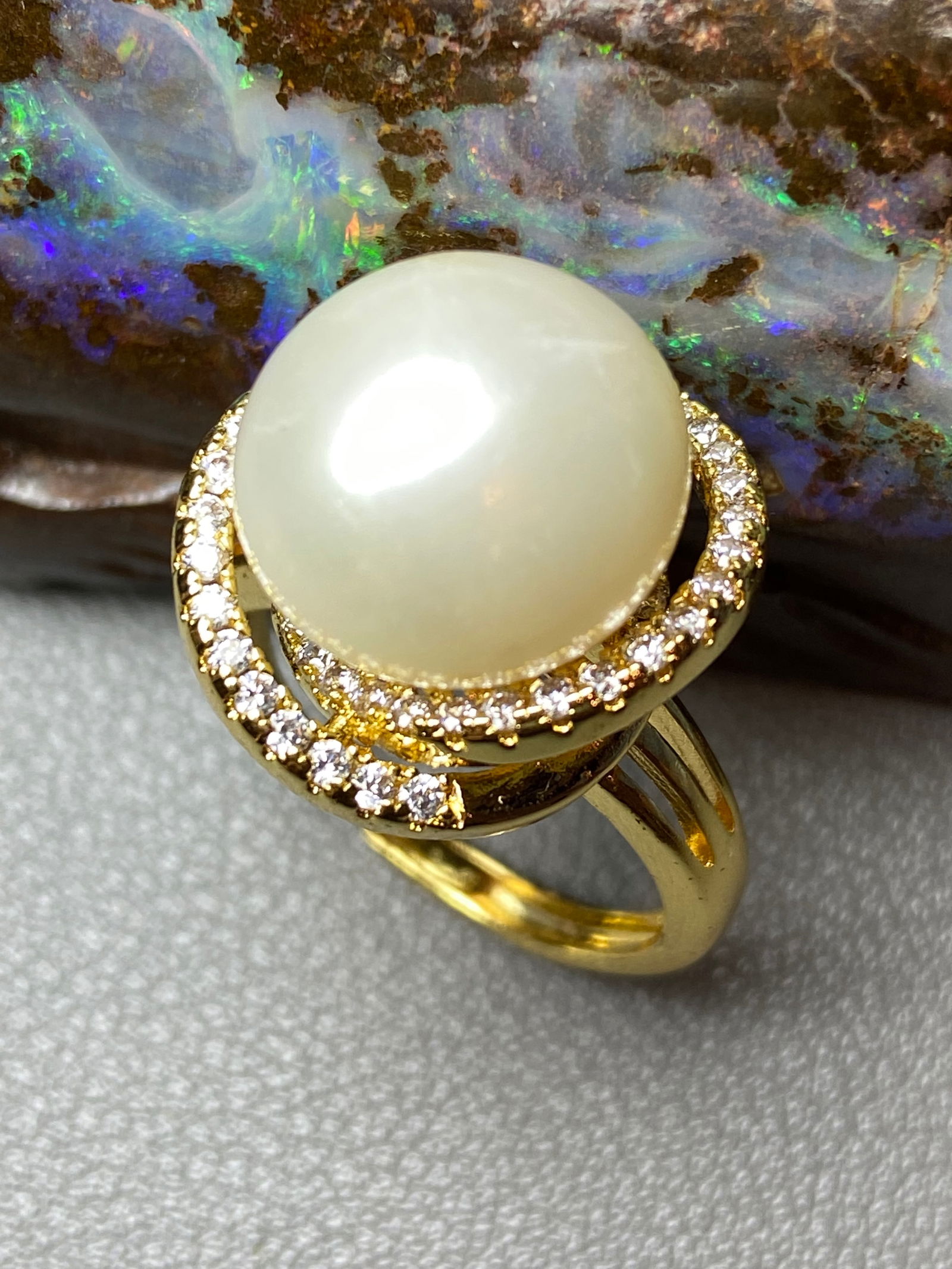 14mm Huge Edison White Freshwater Cultured Pearl 18k Gold Vermeil Ring - 2