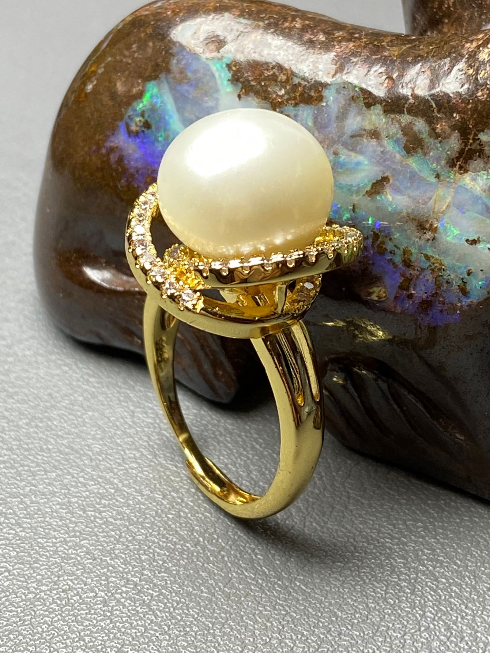 14mm Huge Edison White Freshwater Cultured Pearl 18k Gold Vermeil Ring - 3