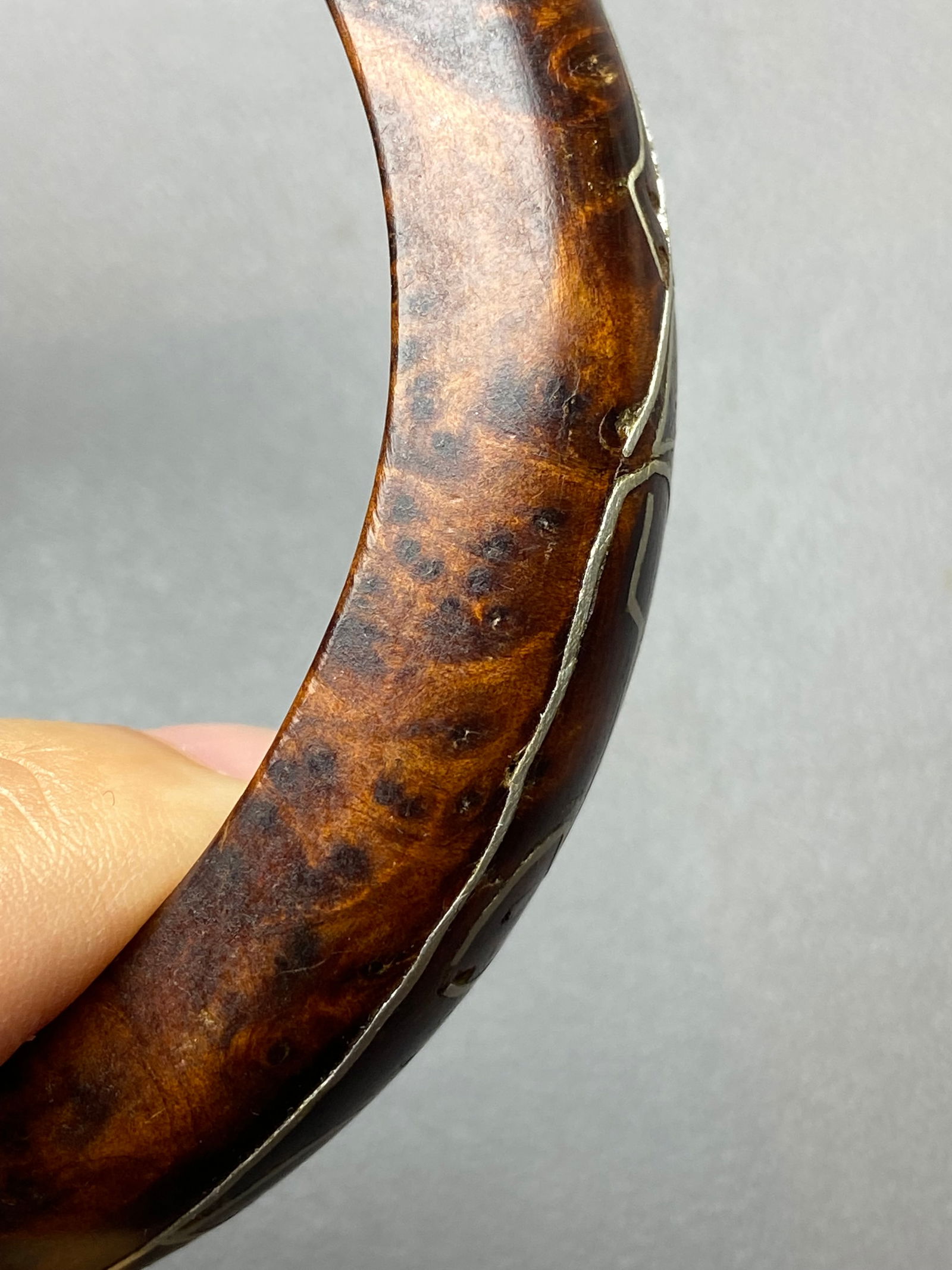 Moroccan high quality Solid Thuya Burl Wood Full Grimace Pattern inlaid silver wire Bangle - 8