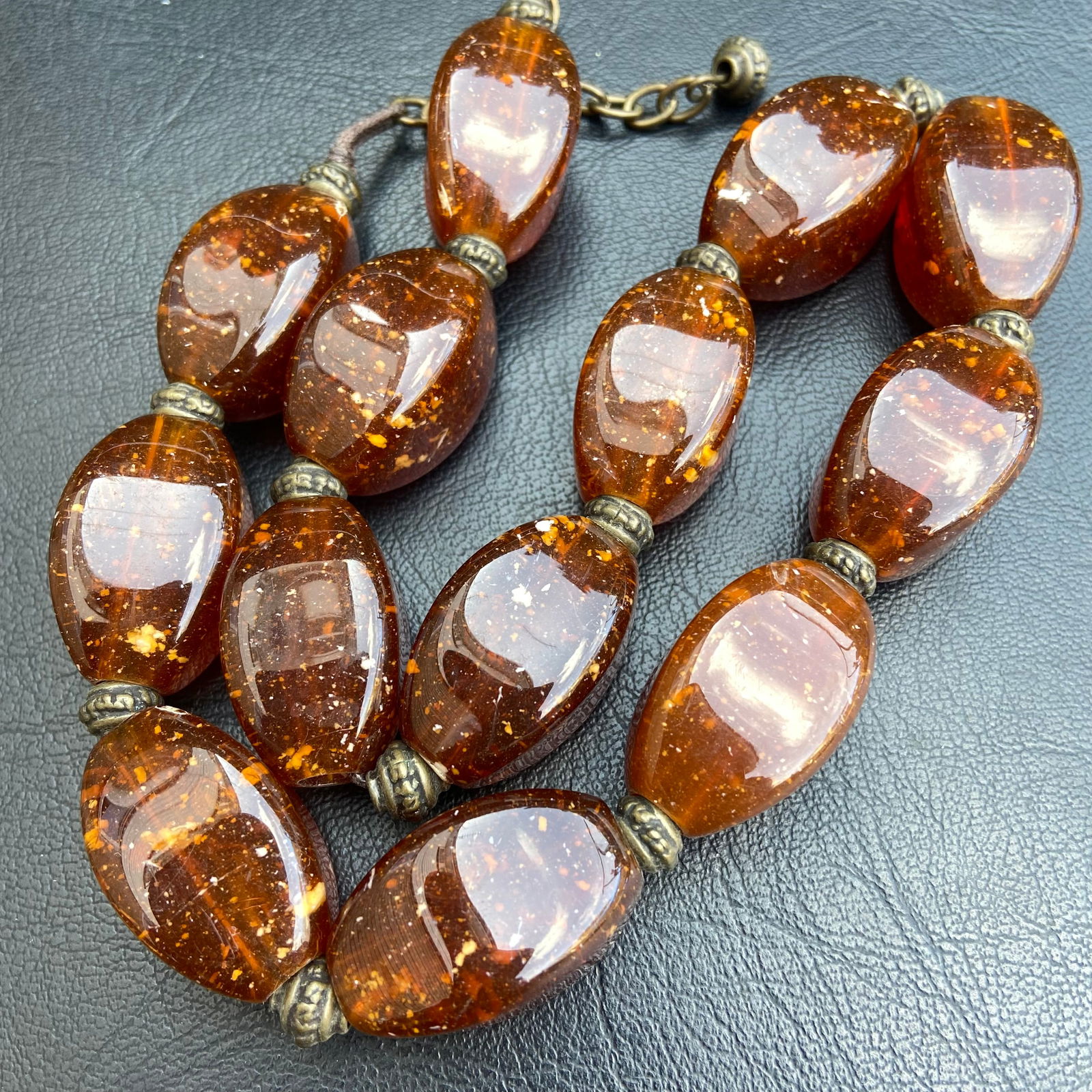 Vintage Chunk Amber Bakelite large Statement Necklace - 5
