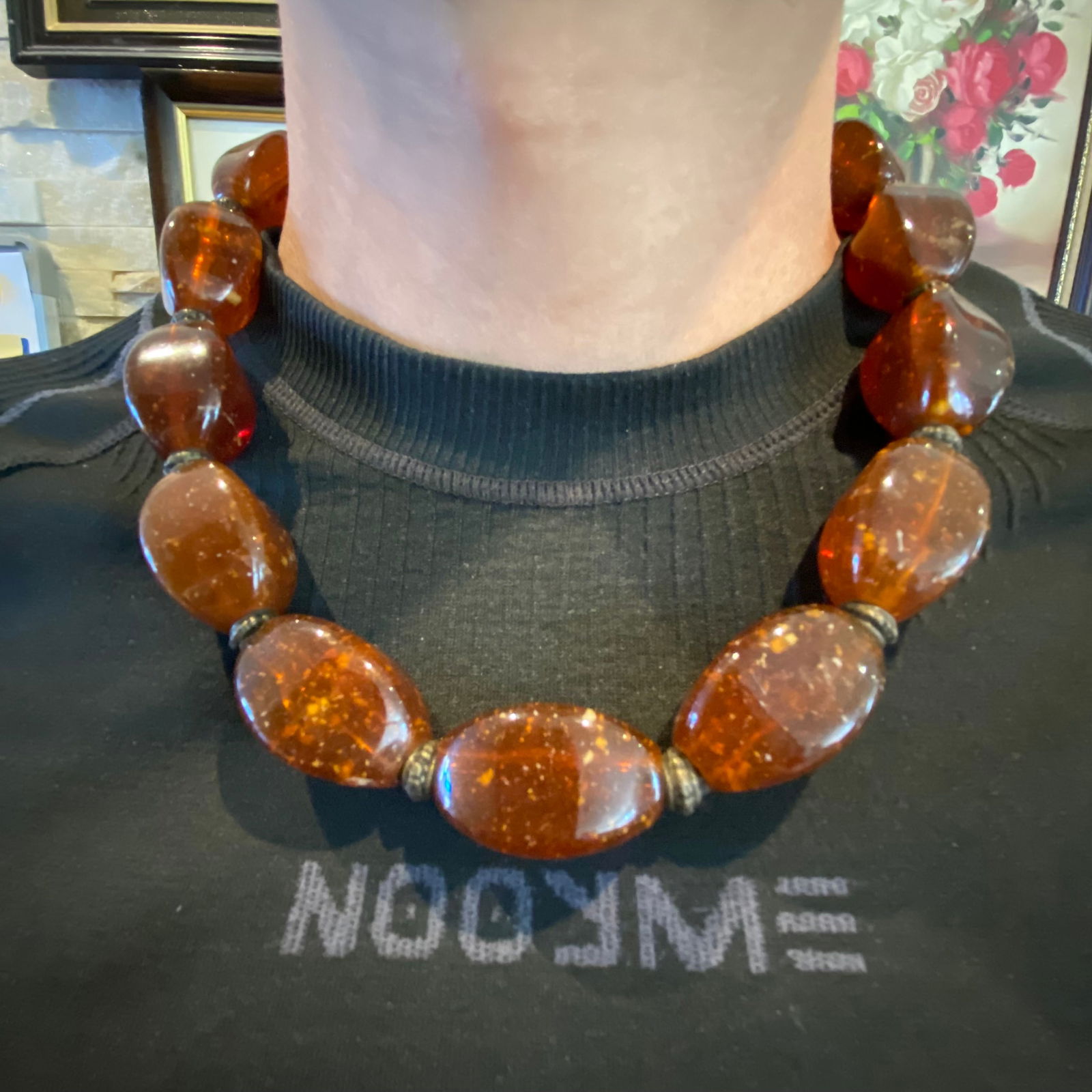 Vintage Chunk Amber Bakelite large Statement Necklace - 8
