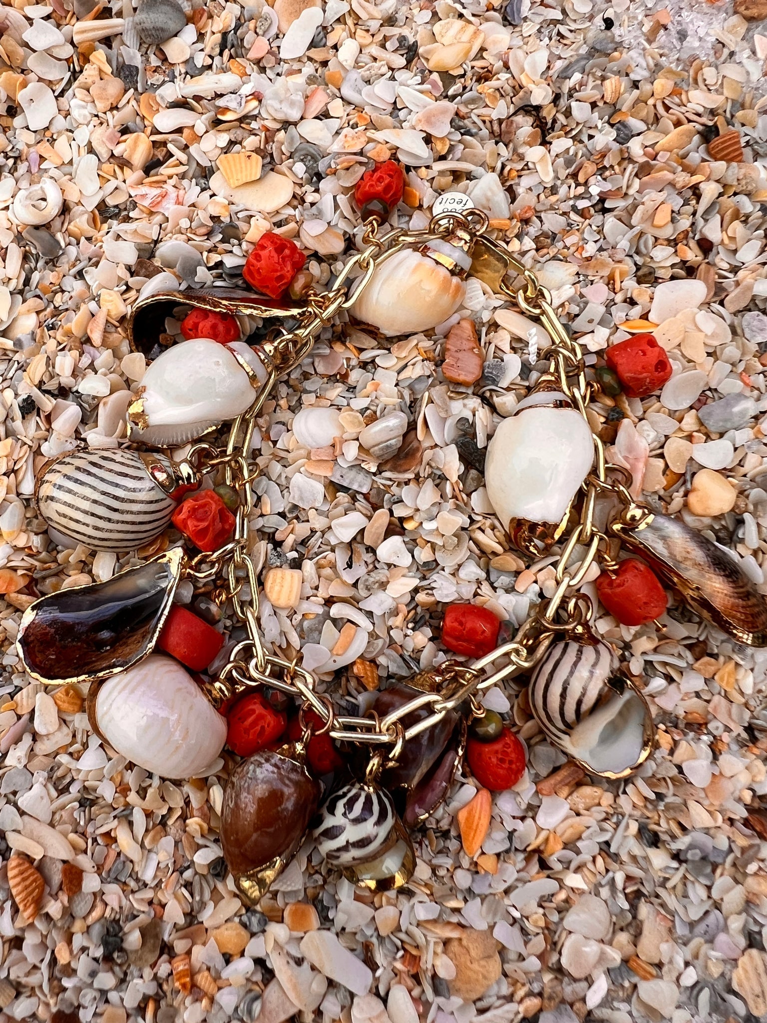 Seashell Charm Bracelet with Apple Coral - 2