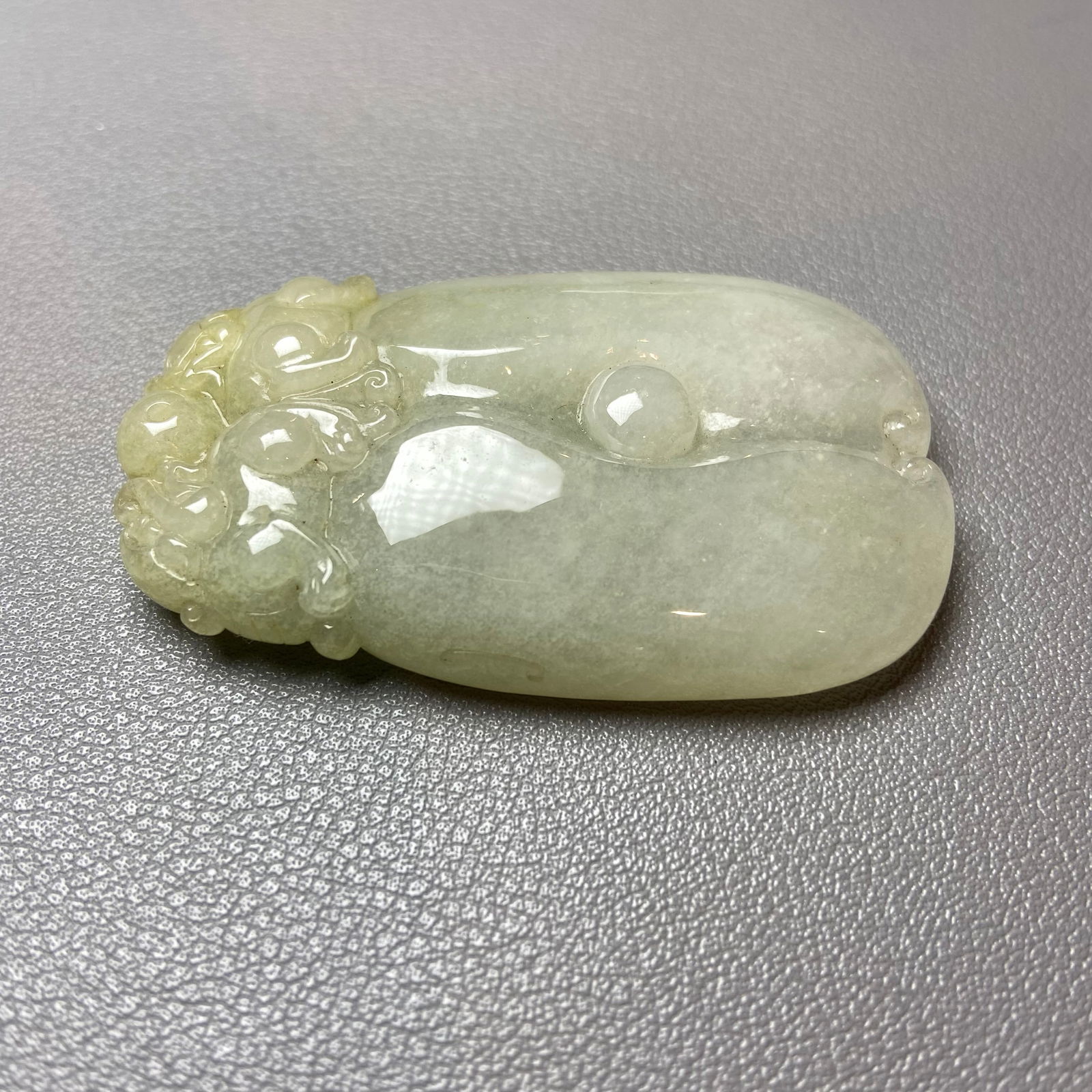 Antique Chinese Natual Yellow White Icy Jadeite Jade carved Double Foo Dogs Ruyi Statue - 3