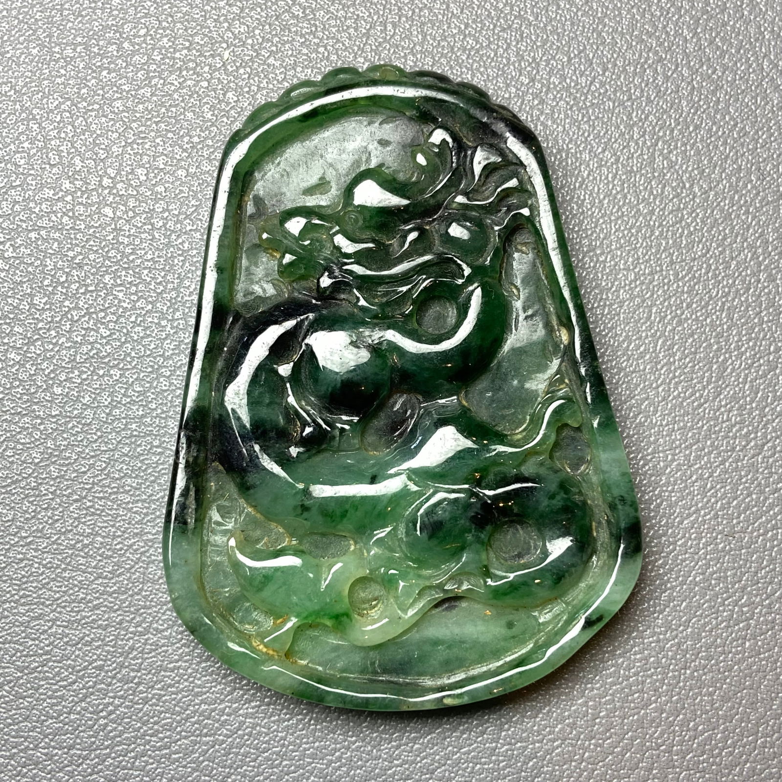 Antique Chinese Natural Dark Green Jadeite Jade Pendant carved ancient dragon (1 of 16)
