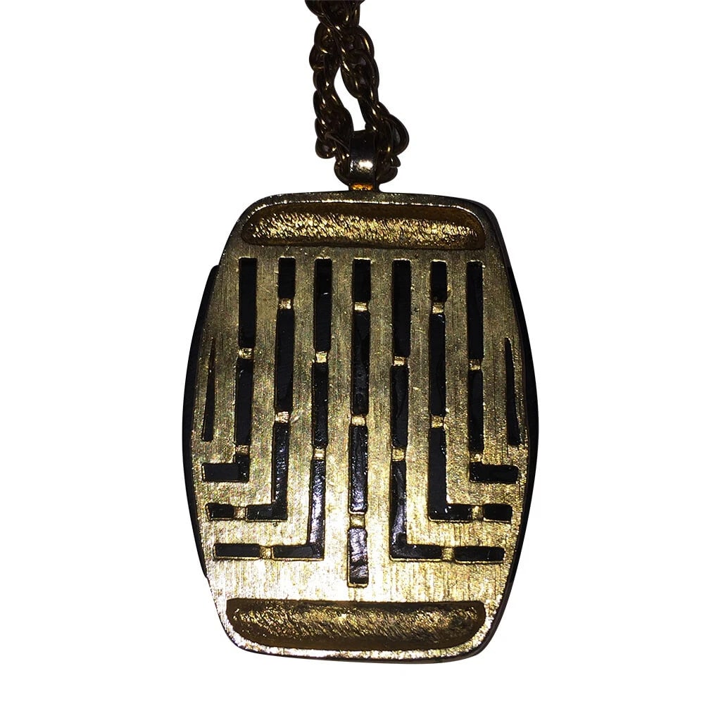 Art Deco Brass and Blue Paste Drop Necklace - 3