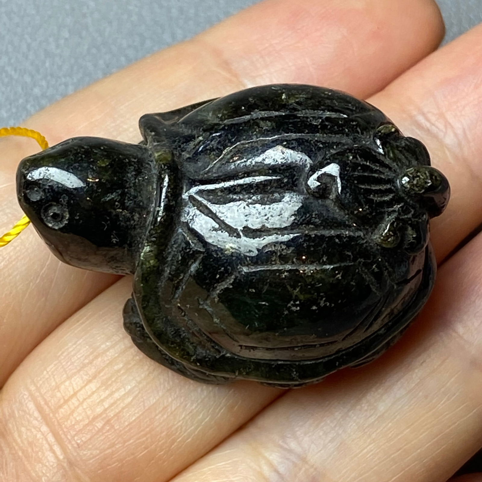 Antique Chinese Natural Ink Green Jadeite Jade carved Turtle Amulet Statue - 7