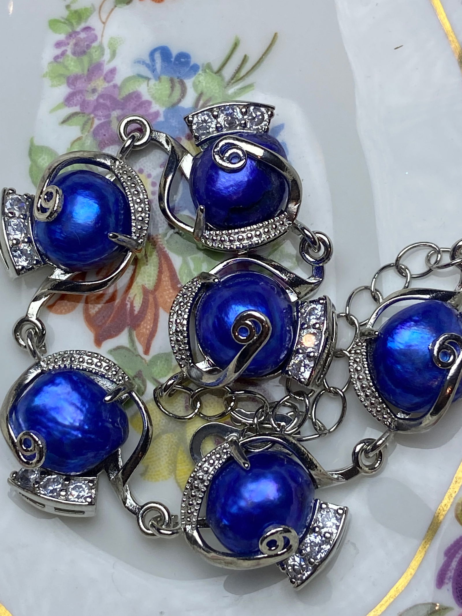 Blue Baroque Pearl silver Bracelet - 6