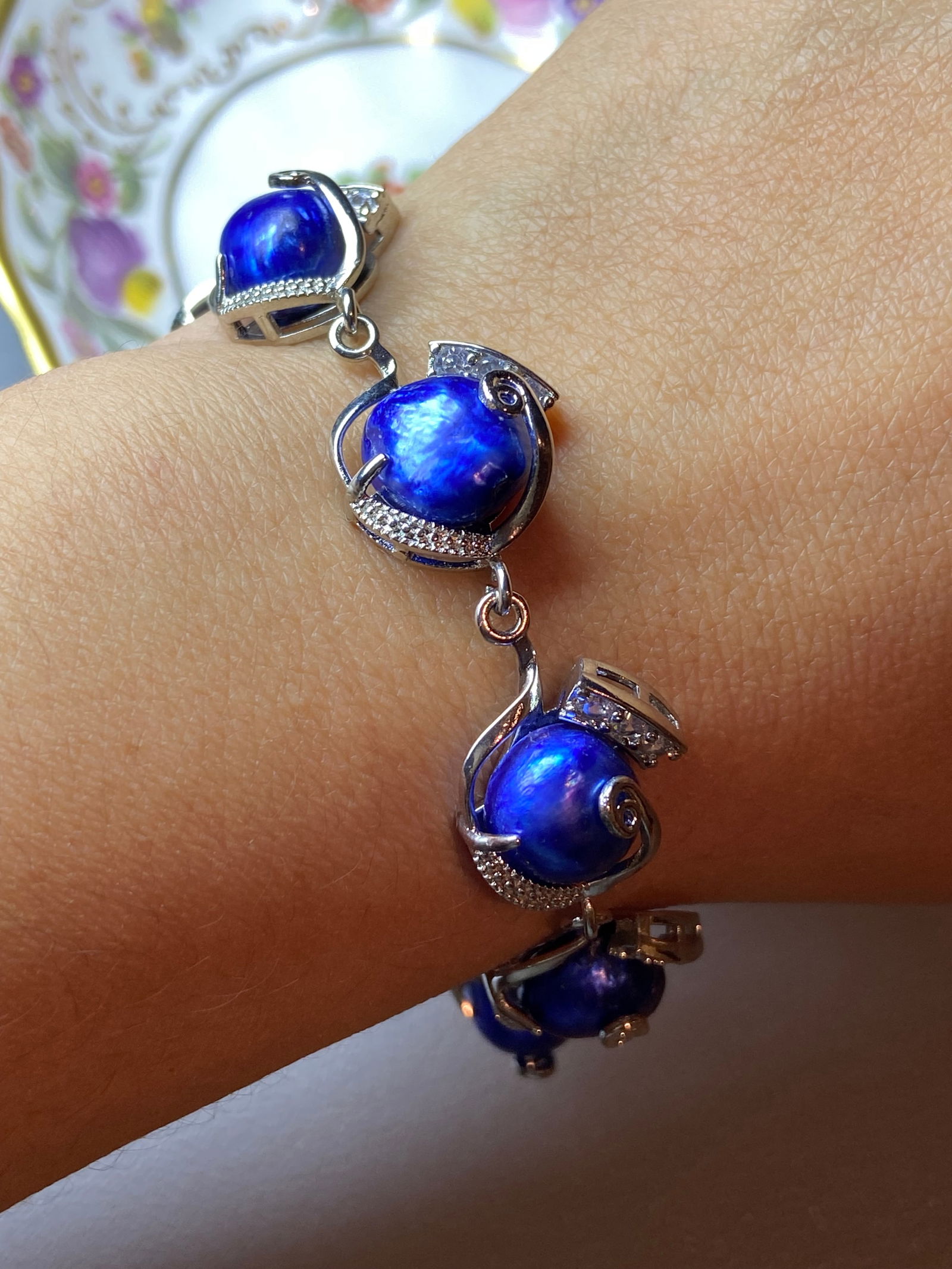 Blue Baroque Pearl silver Bracelet - 8