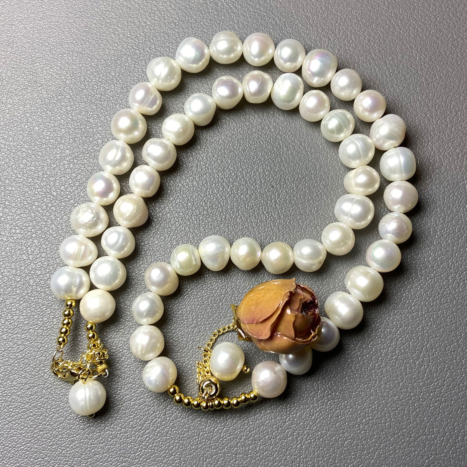 9mm Fresh Water Pearl Necklace with Everlasting Natural Rose Charm - 3