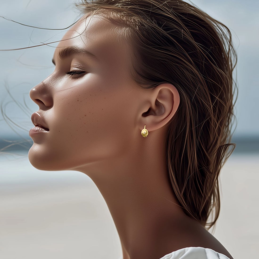 Oro 18K Gold Diamond Hook Earring - 2