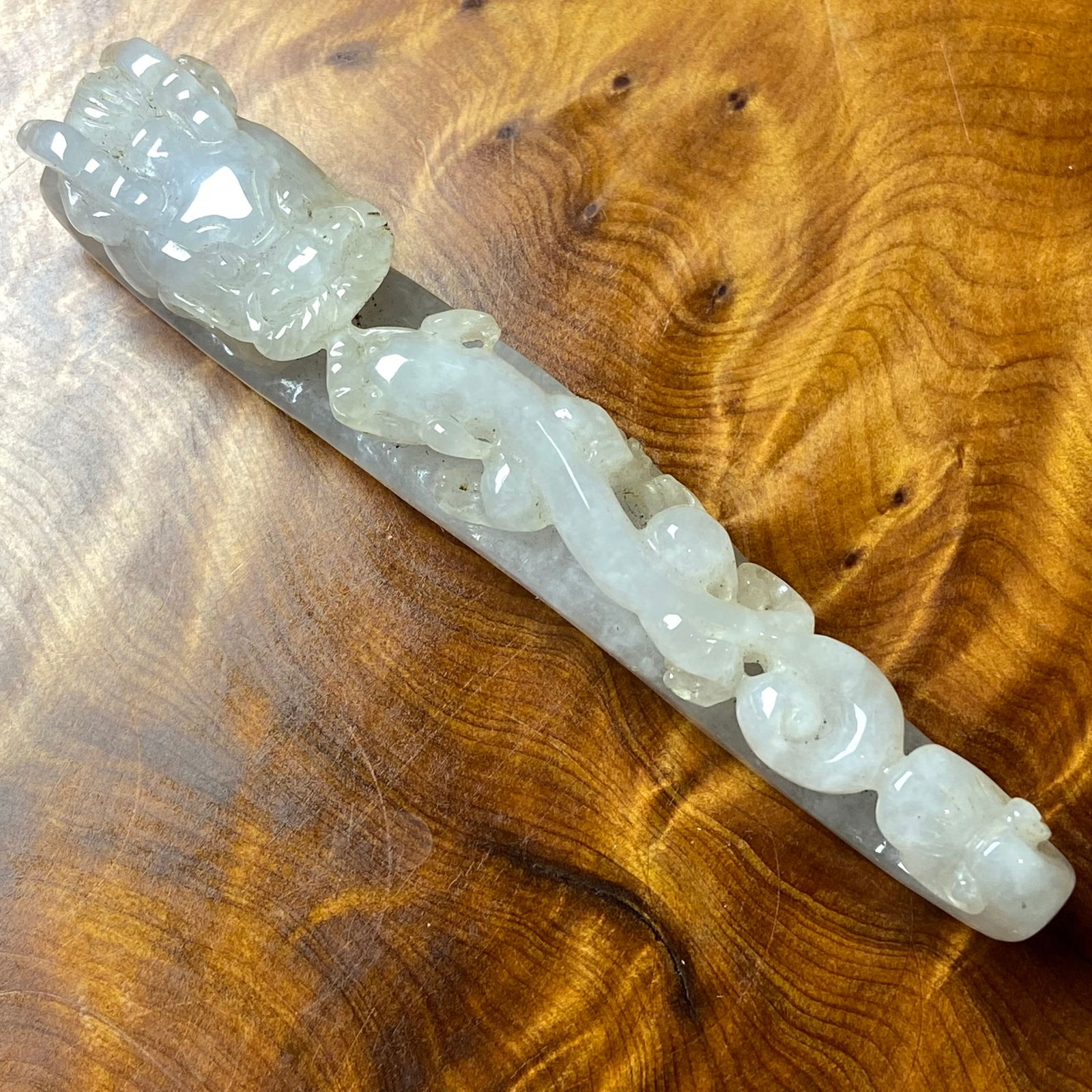 Antique Chinese White Jade Icy Jadeite Jade Dragon Belt Hook - 11