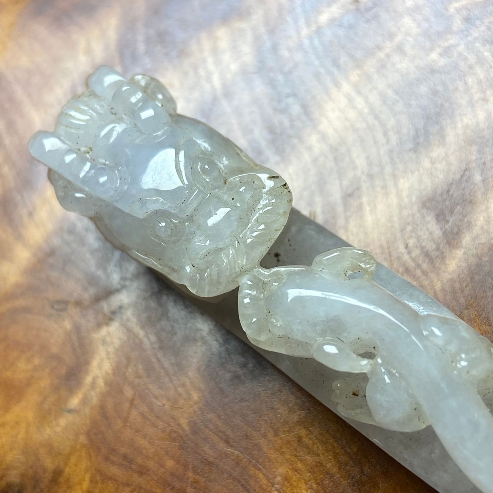 Antique Chinese White Jade Icy Jadeite Jade Dragon Belt Hook - 14