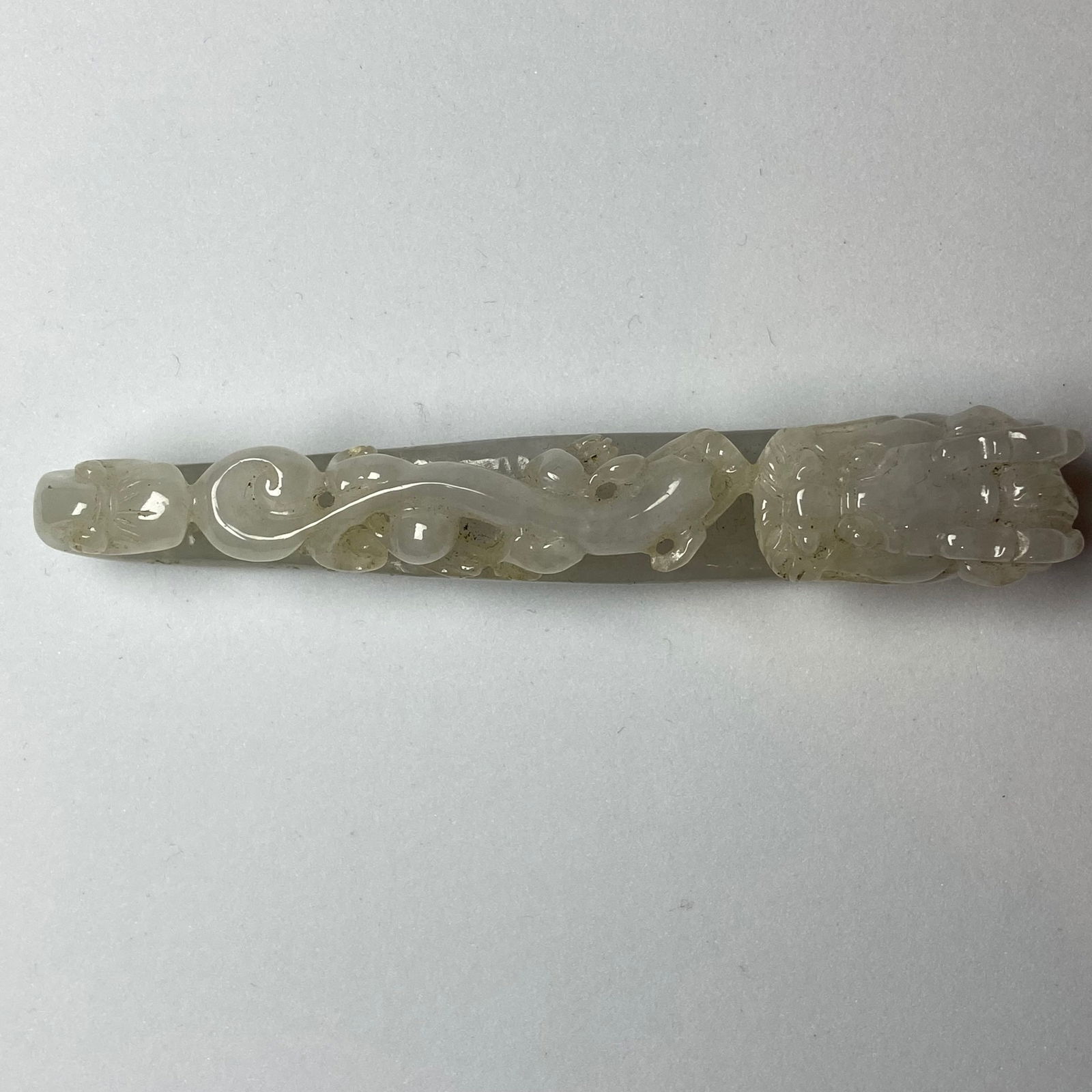 Antique Chinese White Jade Icy Jadeite Jade Dragon Belt Hook - 9